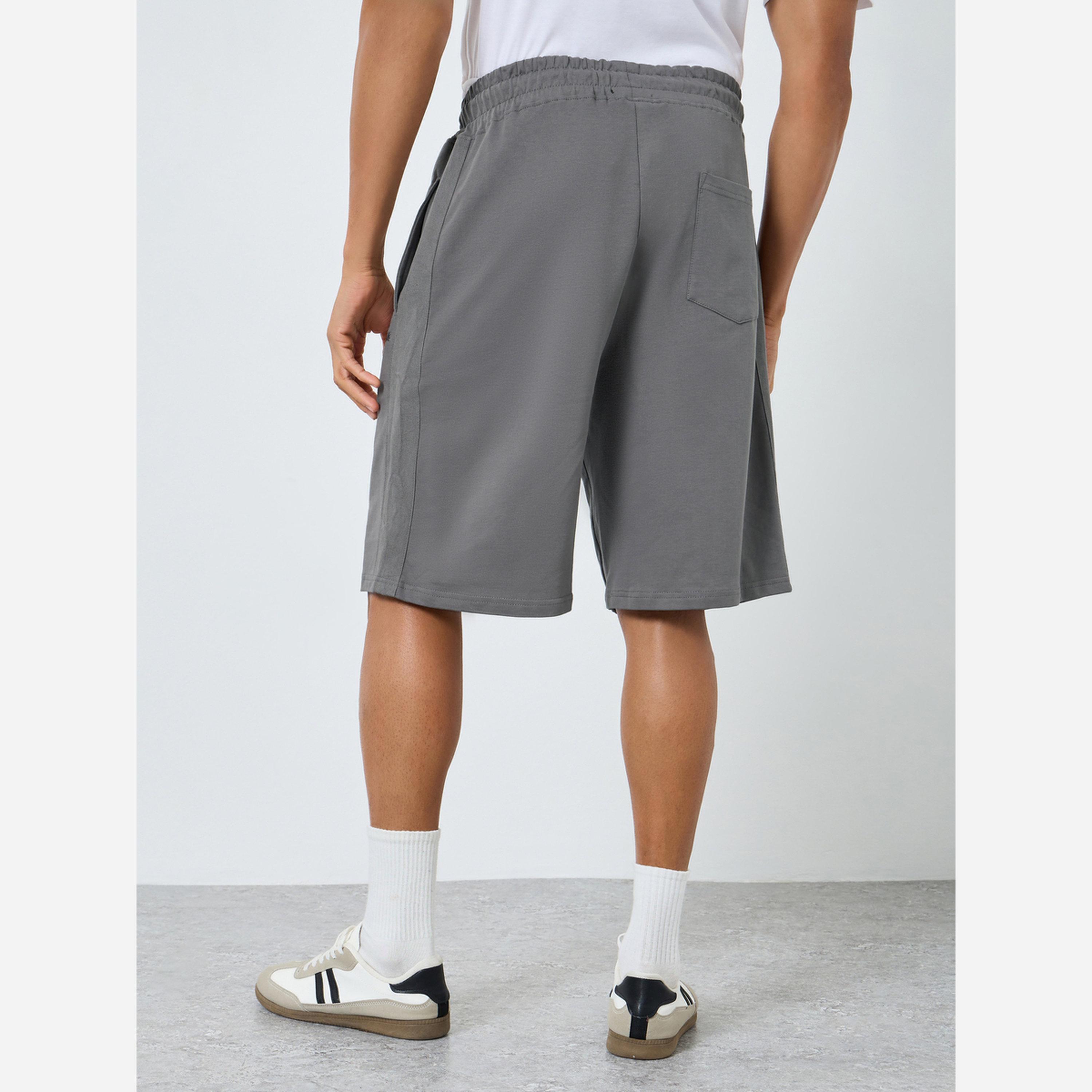 Styli Men Grey Terry Shorts with Drawstring-sports-men-clothing-bottoms-shorts-image-3