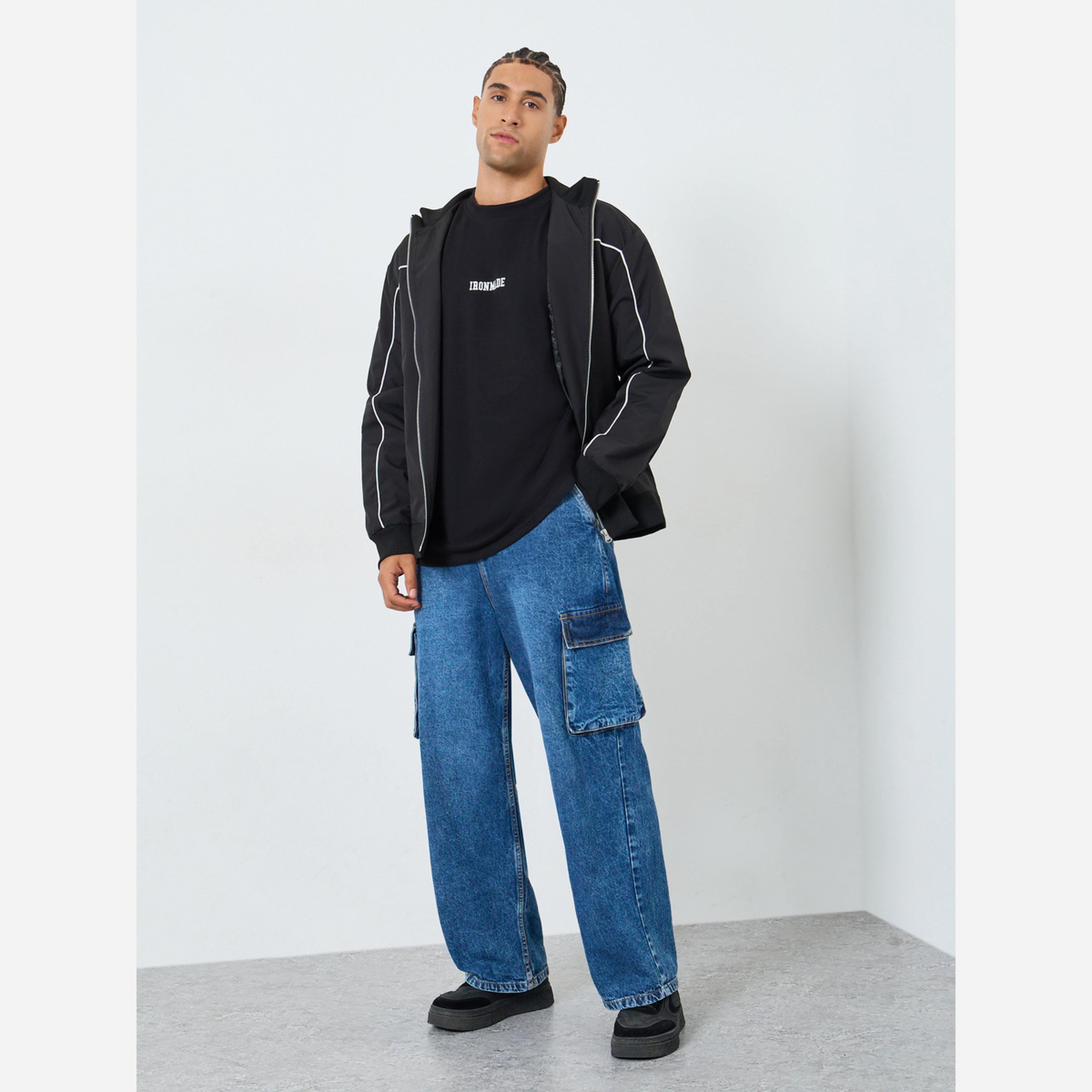 Styli Men Black Oversized Mock Neck Athleisure T-Shirt-men-clothing-sportswearandactivewear-tshirtsandpolos-image-2