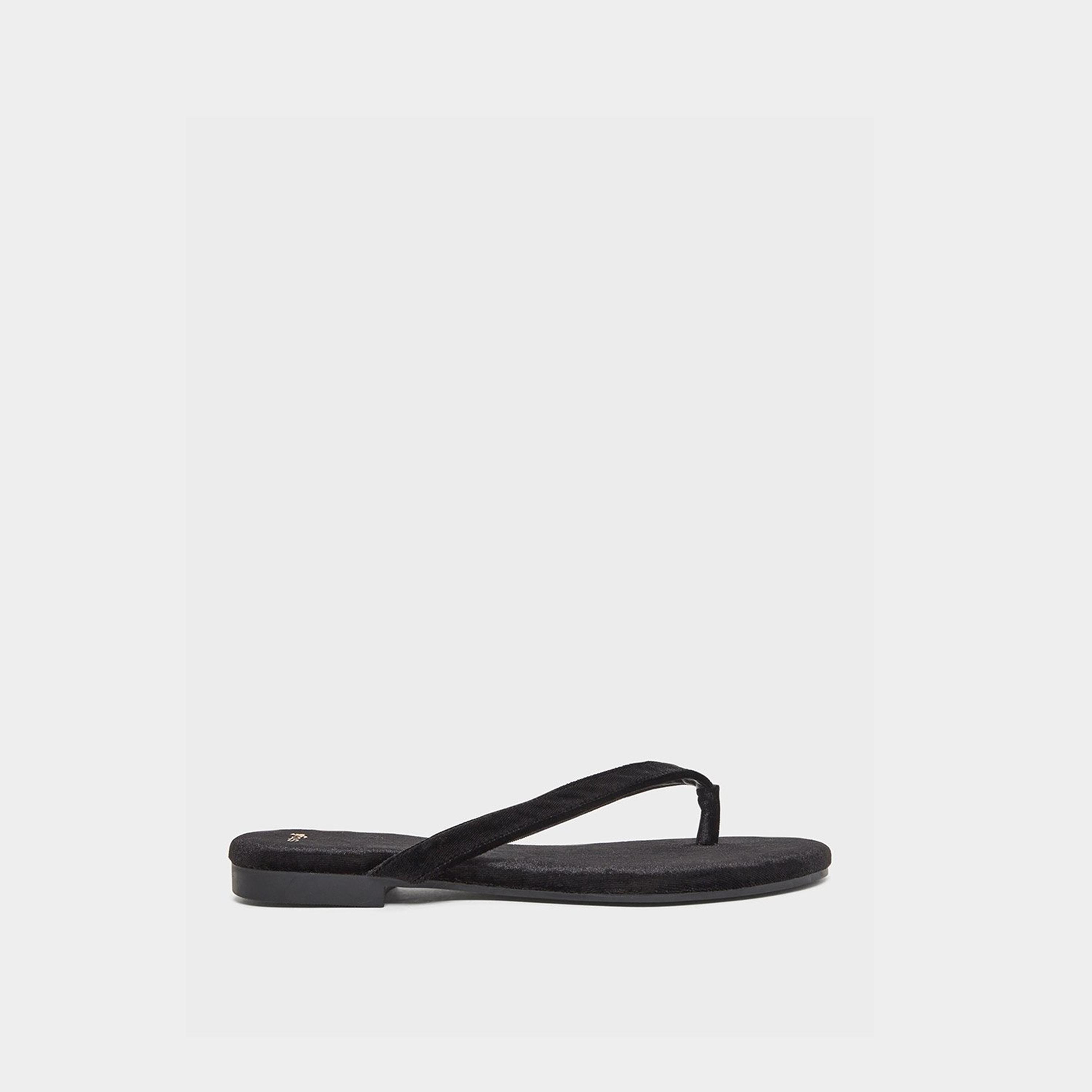 Styli Women Black Velvet Look Flat Sandals-women-shoes-flipflopsandslides-image-3