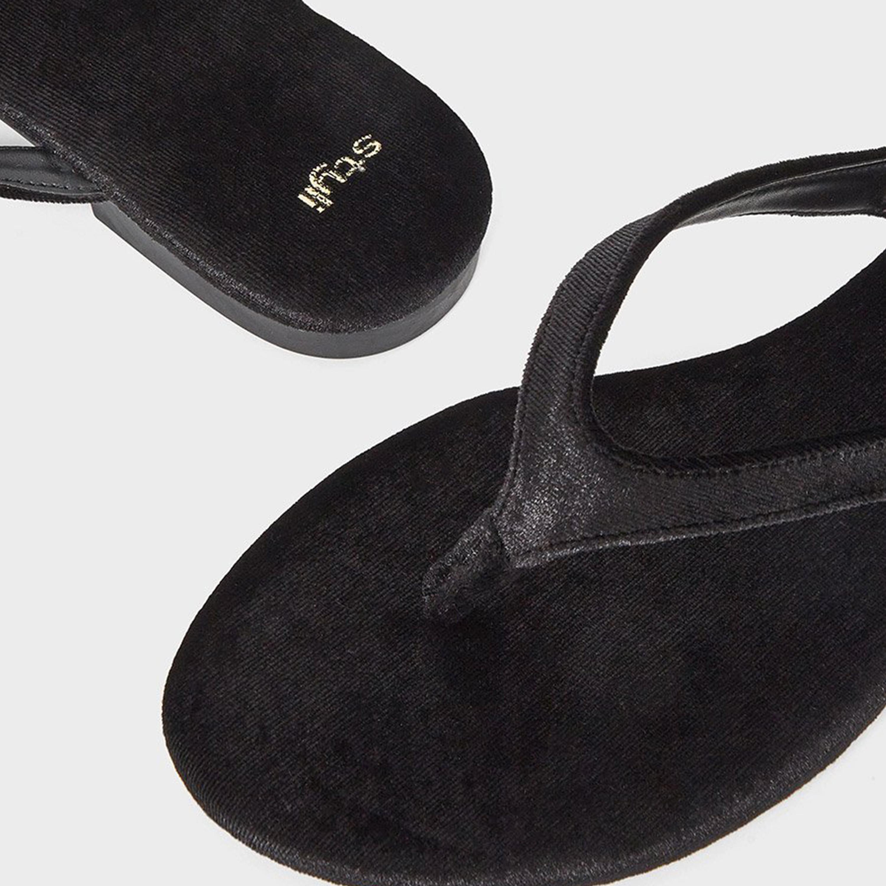 Styli Women Black Velvet Look Flat Sandals-women-shoes-flipflopsandslides-image-4