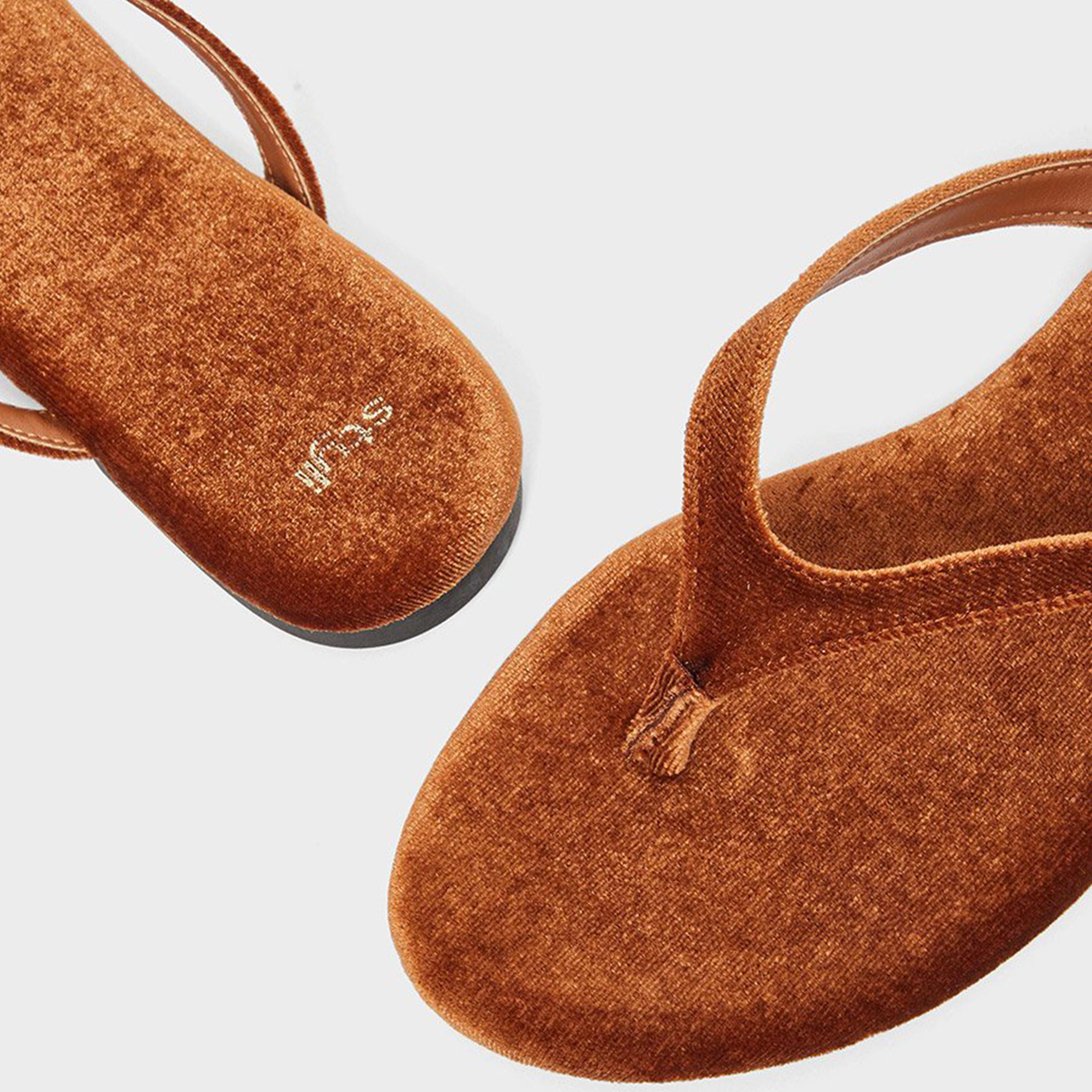 Styli Women Tan Velvet Look Flat Sandals-women-shoes-flipflopsandslides-image-4