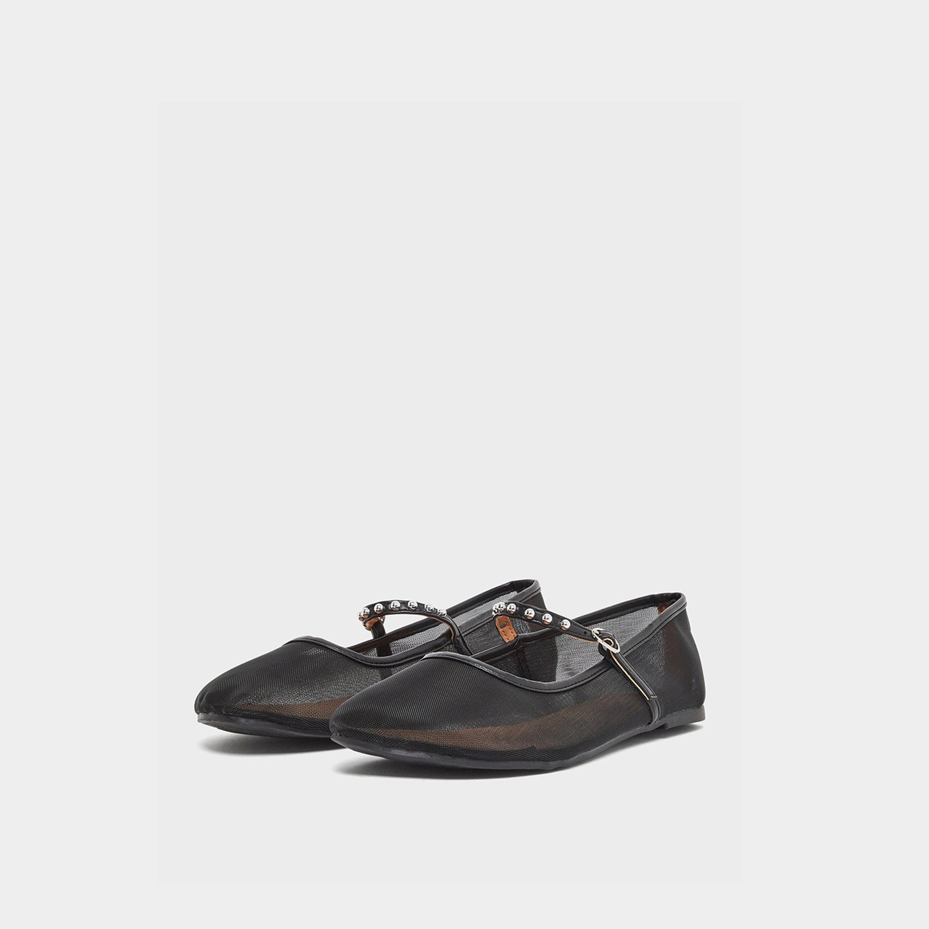 Styli Women Black Mesh Mary Jane Flats-women-shoes-ballerinas-image-1