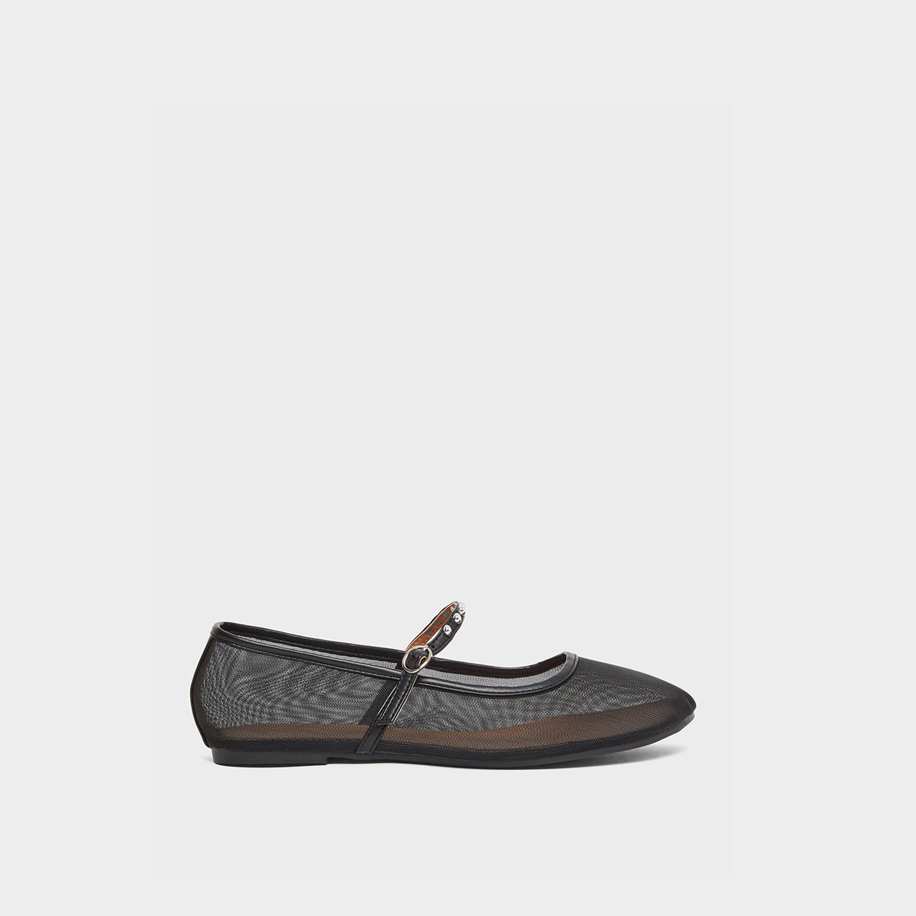 Styli Women Black Mesh Mary Jane Flats-women-shoes-ballerinas-image-3