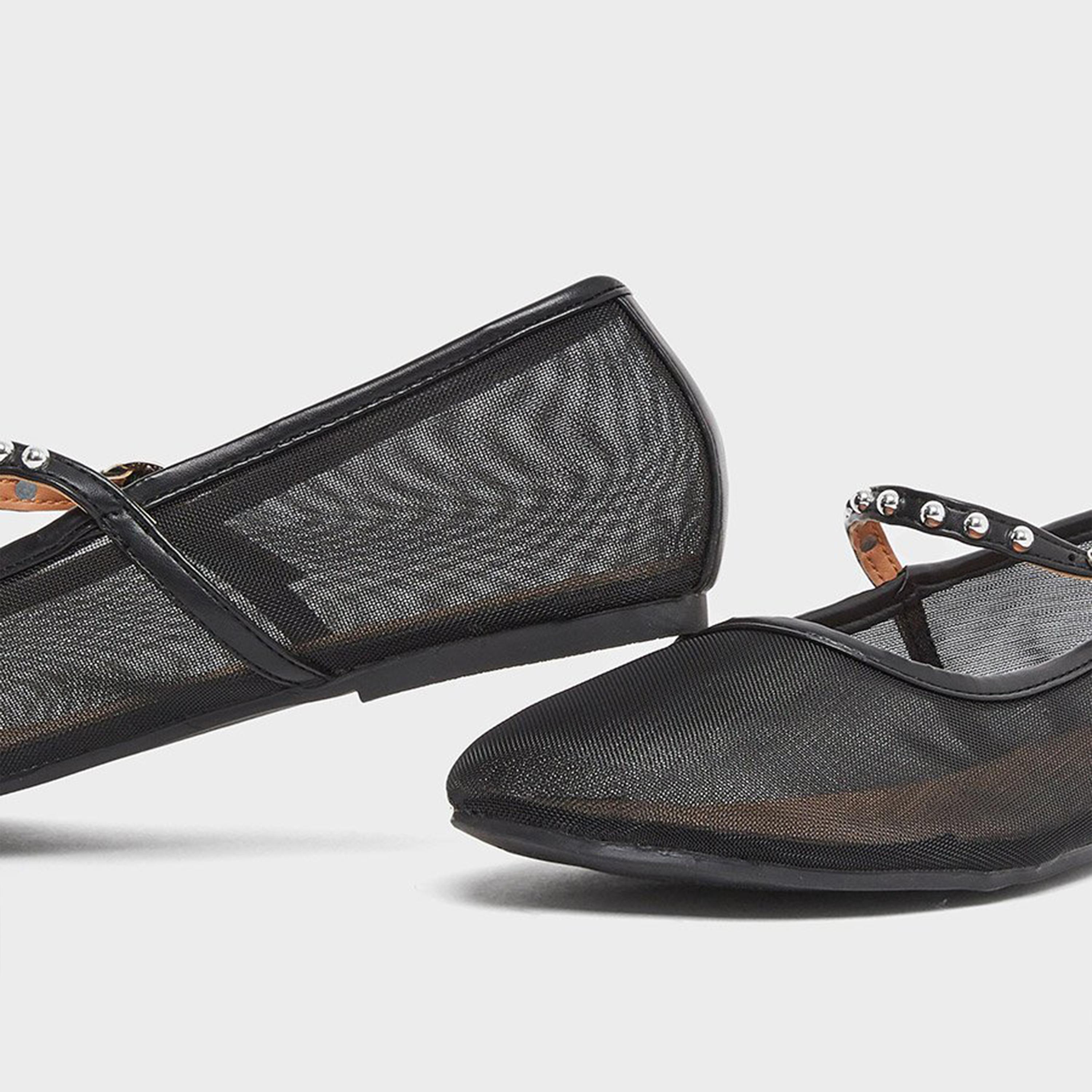 ستايلي - حذاء ماري جين مسطح من القماش الشبكي الأسود-women-shoes-ballerinas-image-4