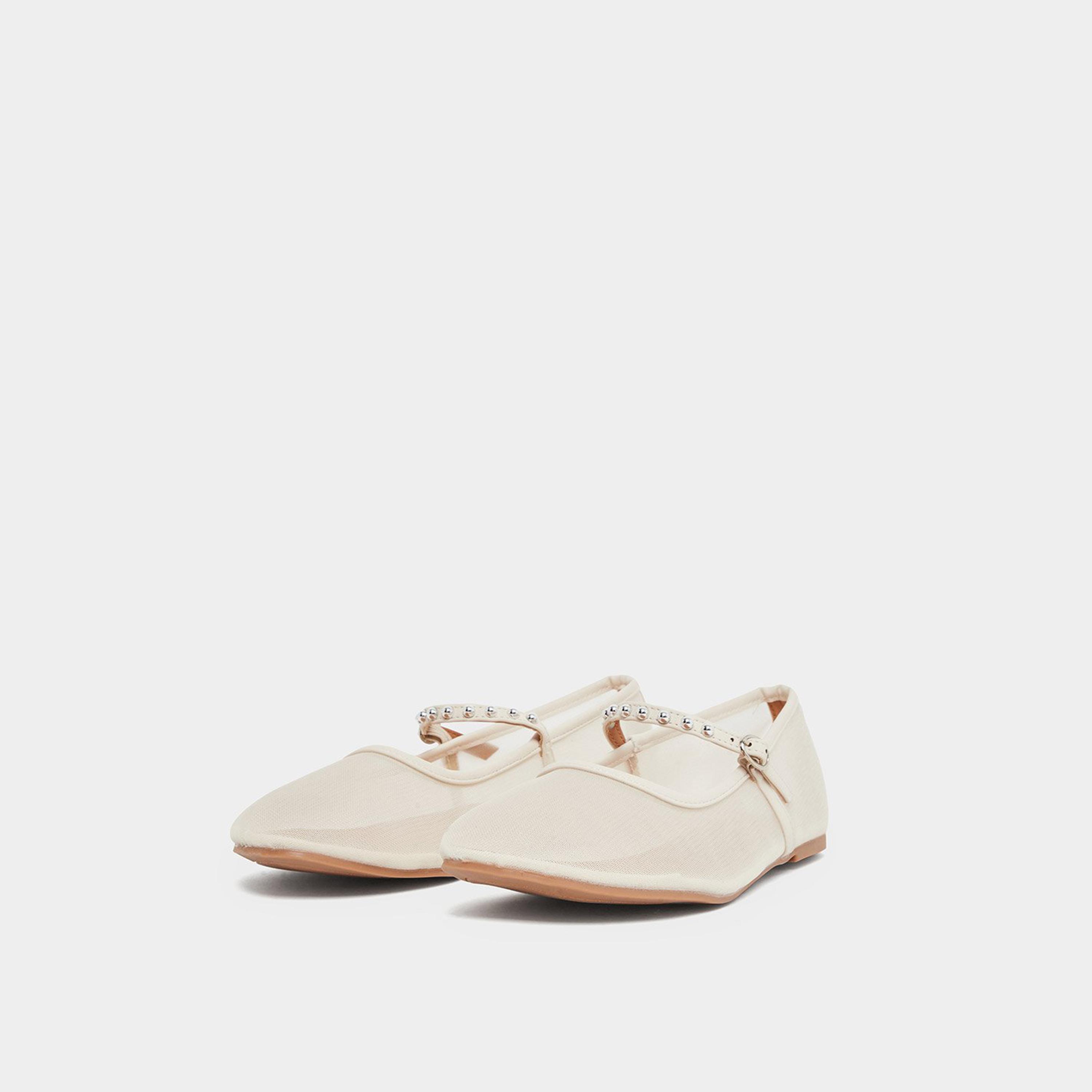 ستايلي - حذاء ماري جين مسطح شبكي بيج-women-shoes-ballerinas-image-1