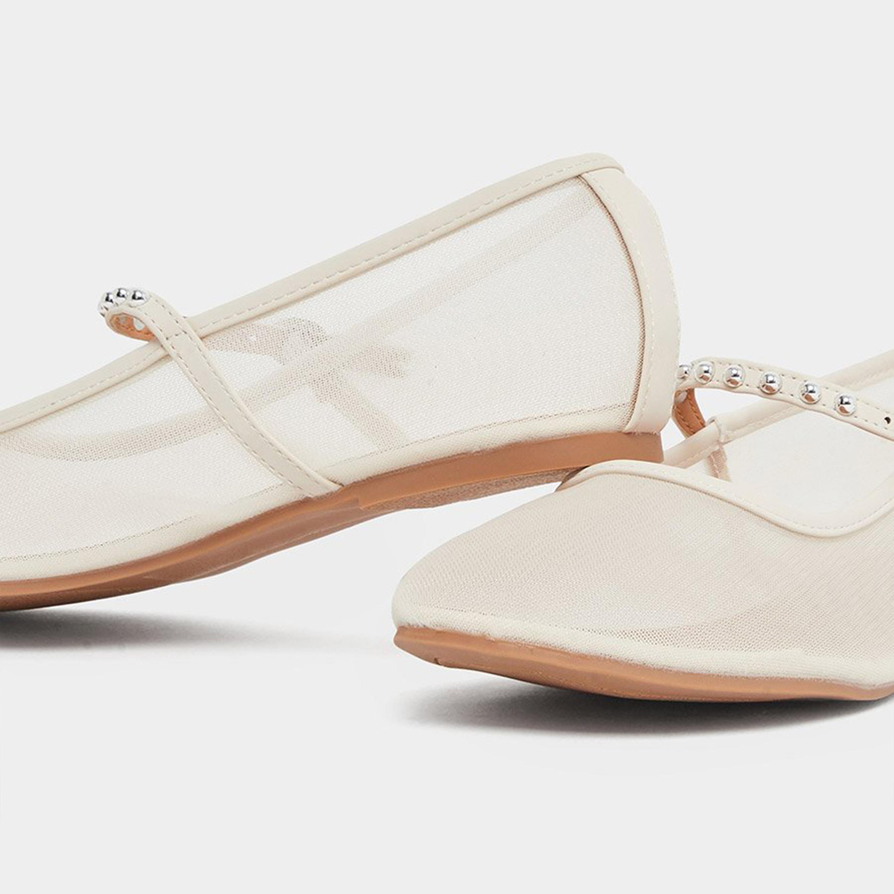 ستايلي - حذاء ماري جين مسطح شبكي بيج-women-shoes-ballerinas-image-4