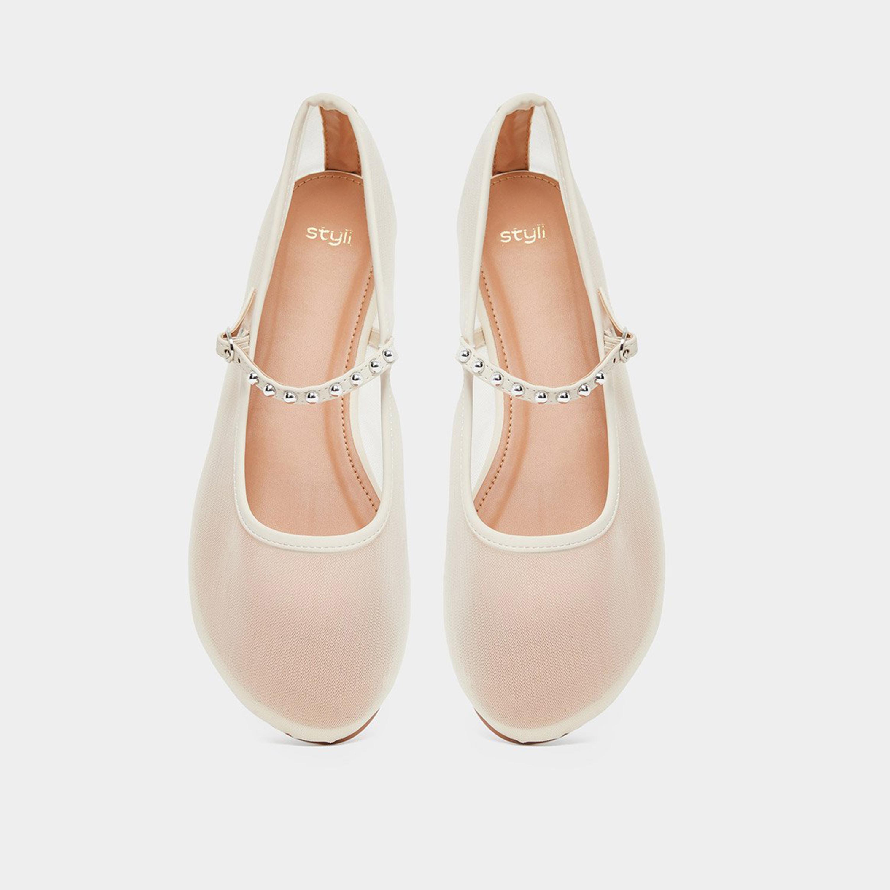 ستايلي - حذاء ماري جين مسطح شبكي بيج-women-shoes-ballerinas-image-6