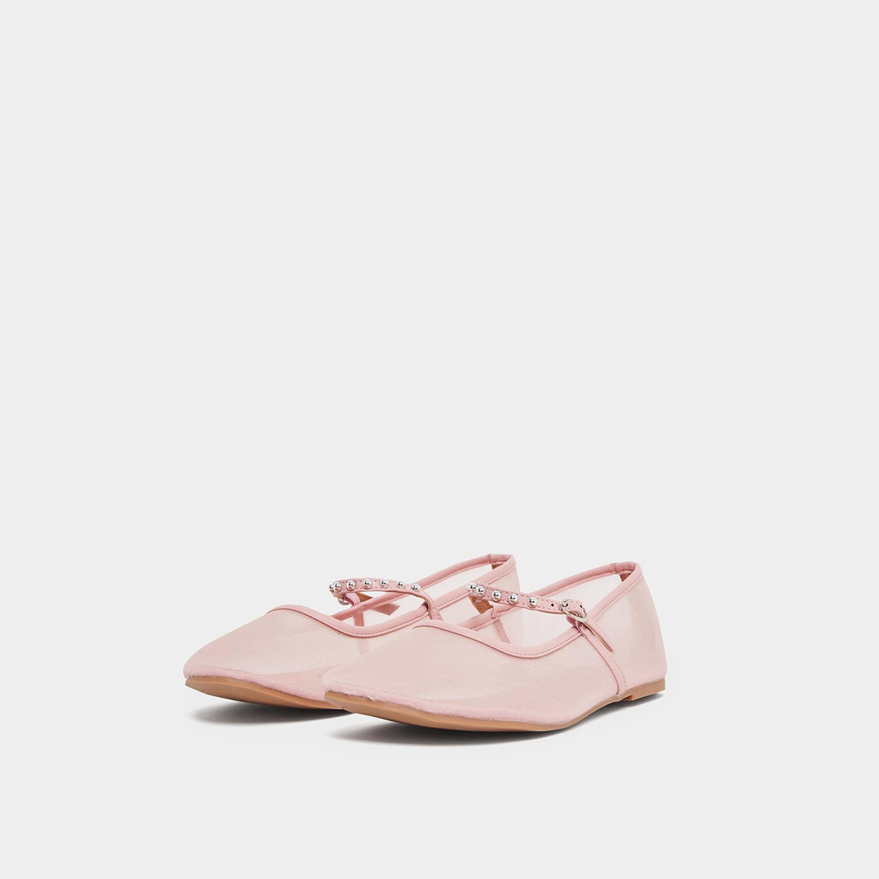 ستايلي - حذاء ماري جين مسطح من القماش الشبكي لون وردي-women-shoes-ballerinas-image-1