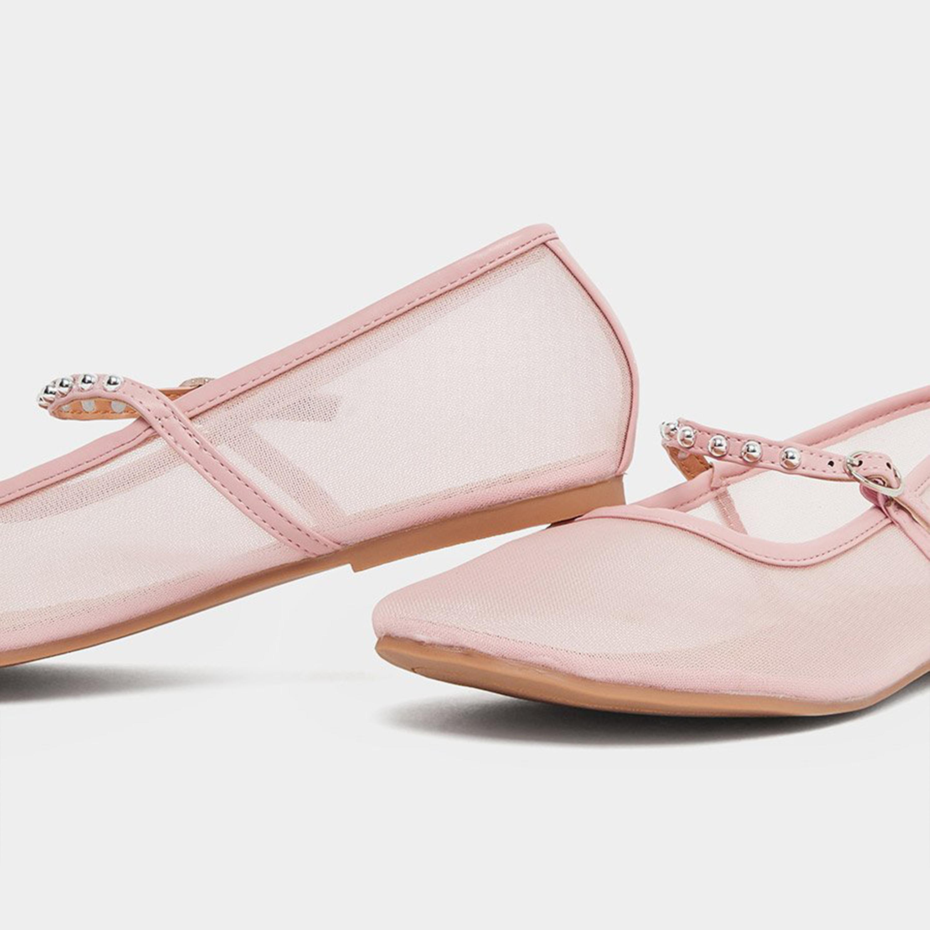 Styli Women Pink Mesh Mary Jane Flats-women-shoes-ballerinas-image-4