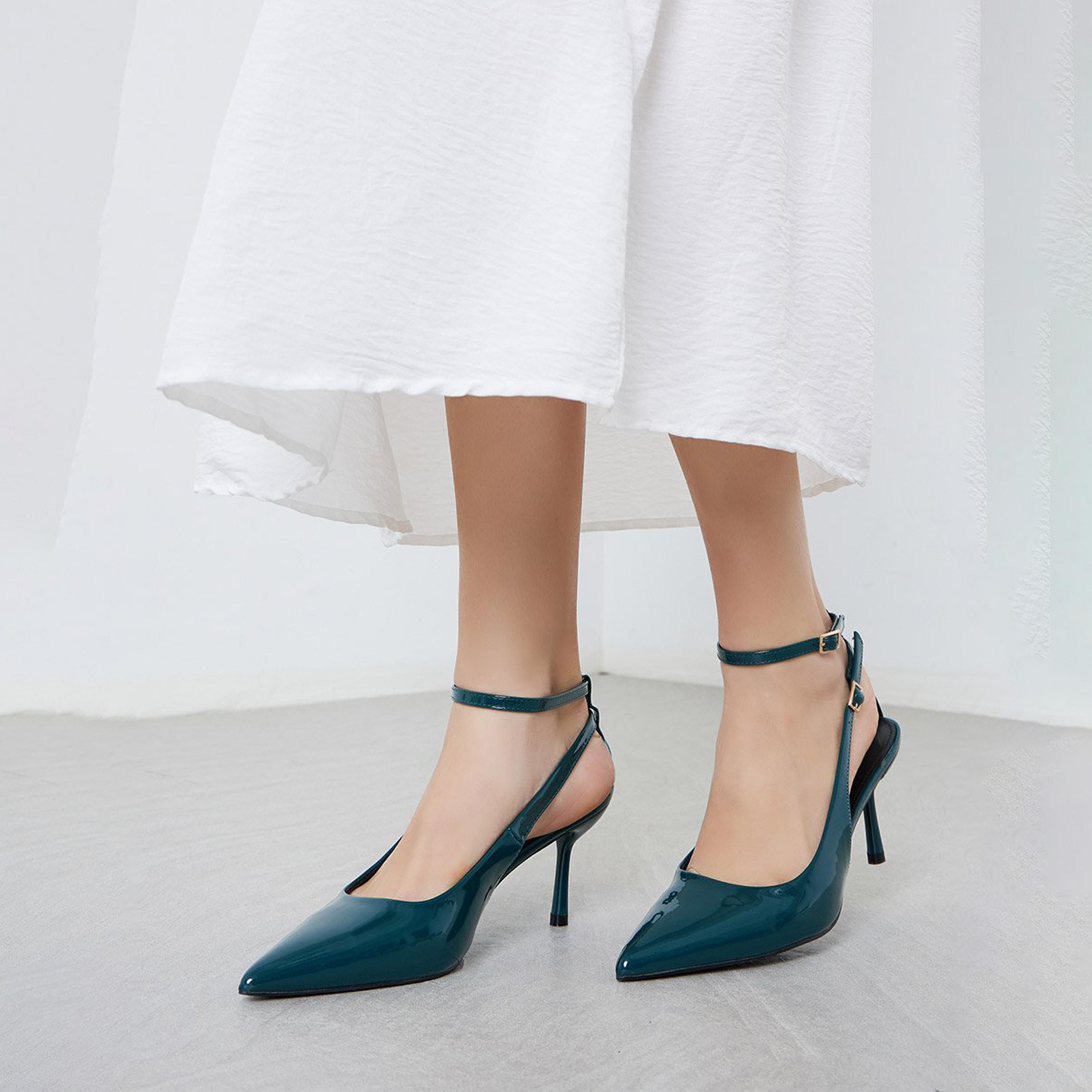 Styli Women Dark Green Ankle Strap Stiletto Heel Sandals-women-shoes-heels-image-2