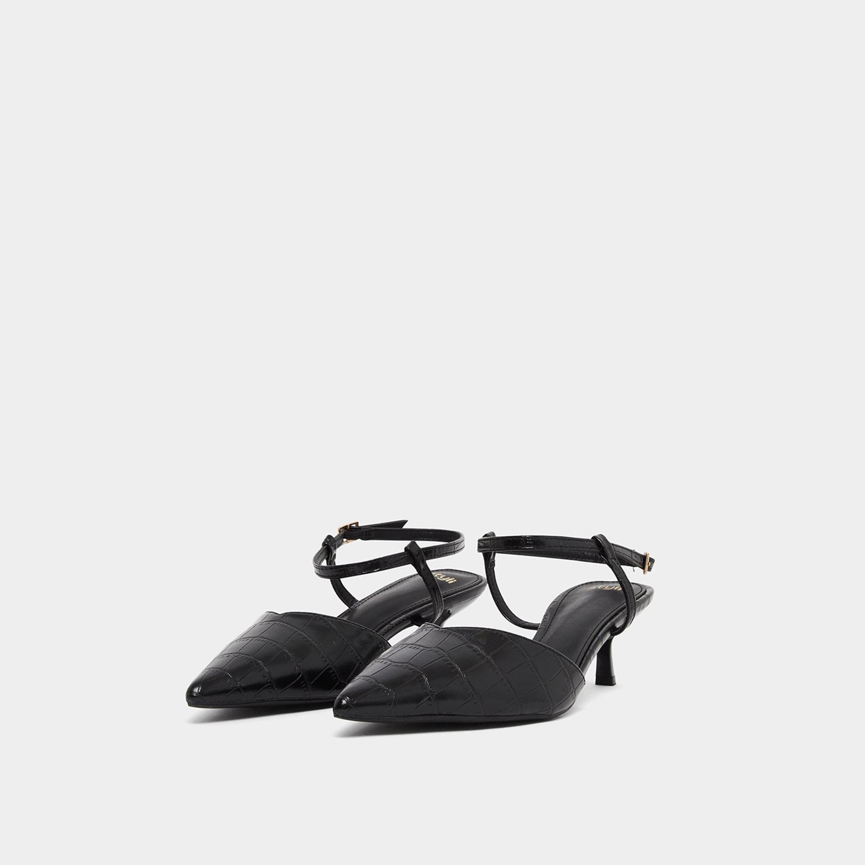 Styli Women Black Croc-Skin Textured Kitten Heel Shoes-women-shoes-heels-image-1