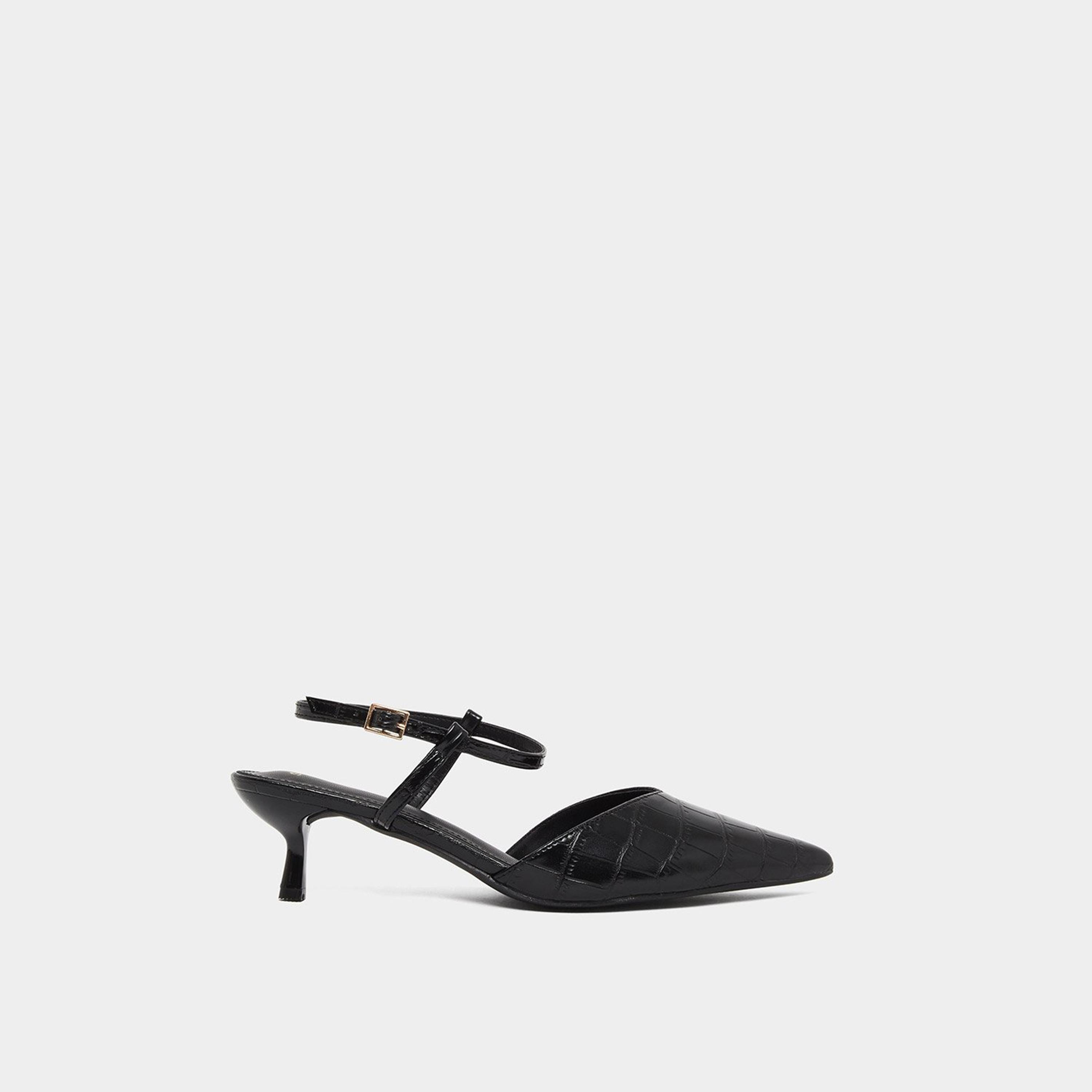 Styli Women Black Croc-Skin Textured Kitten Heel Shoes-women-shoes-heels-image-3