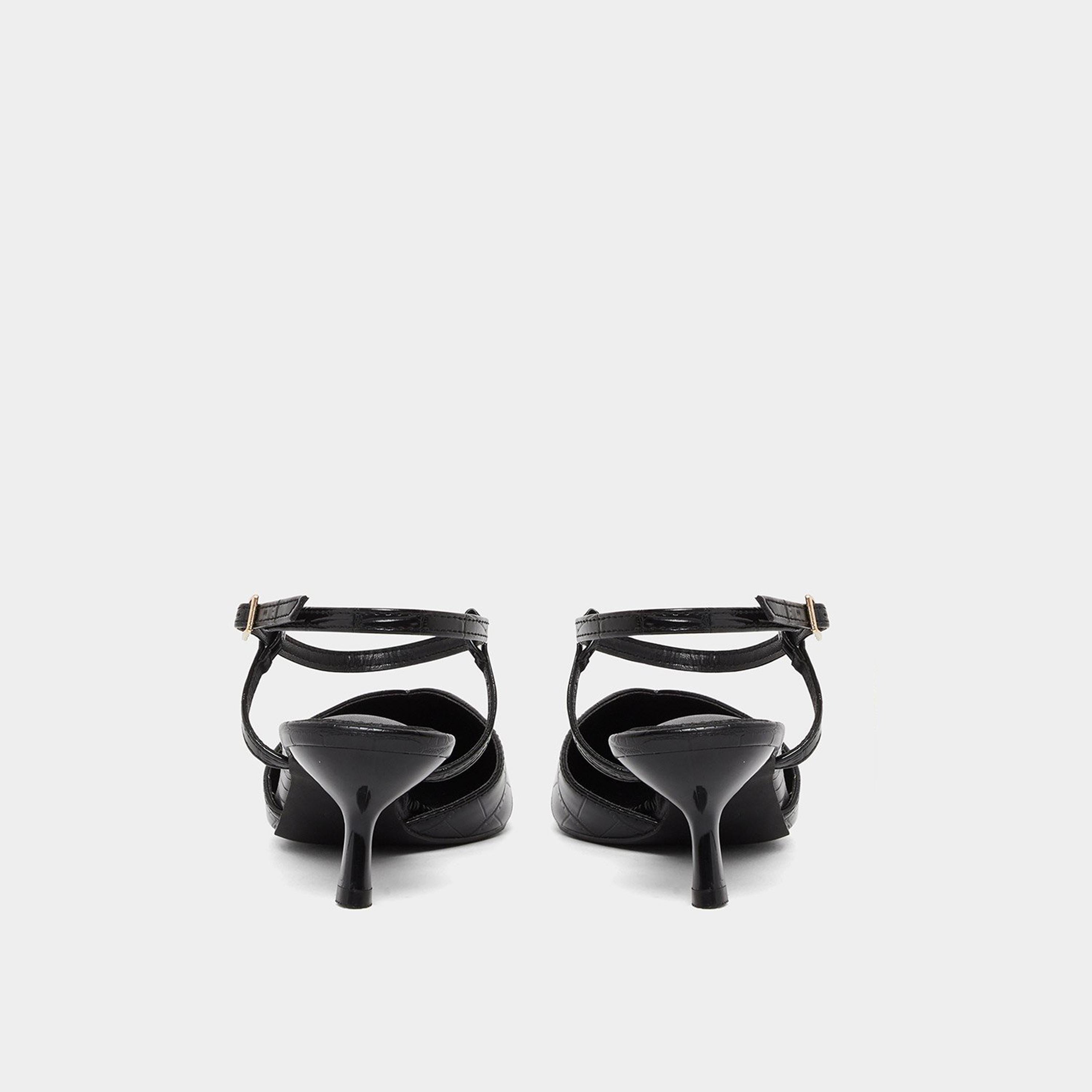 Styli Women Black Croc-Skin Textured Kitten Heel Shoes-women-shoes-heels-image-5