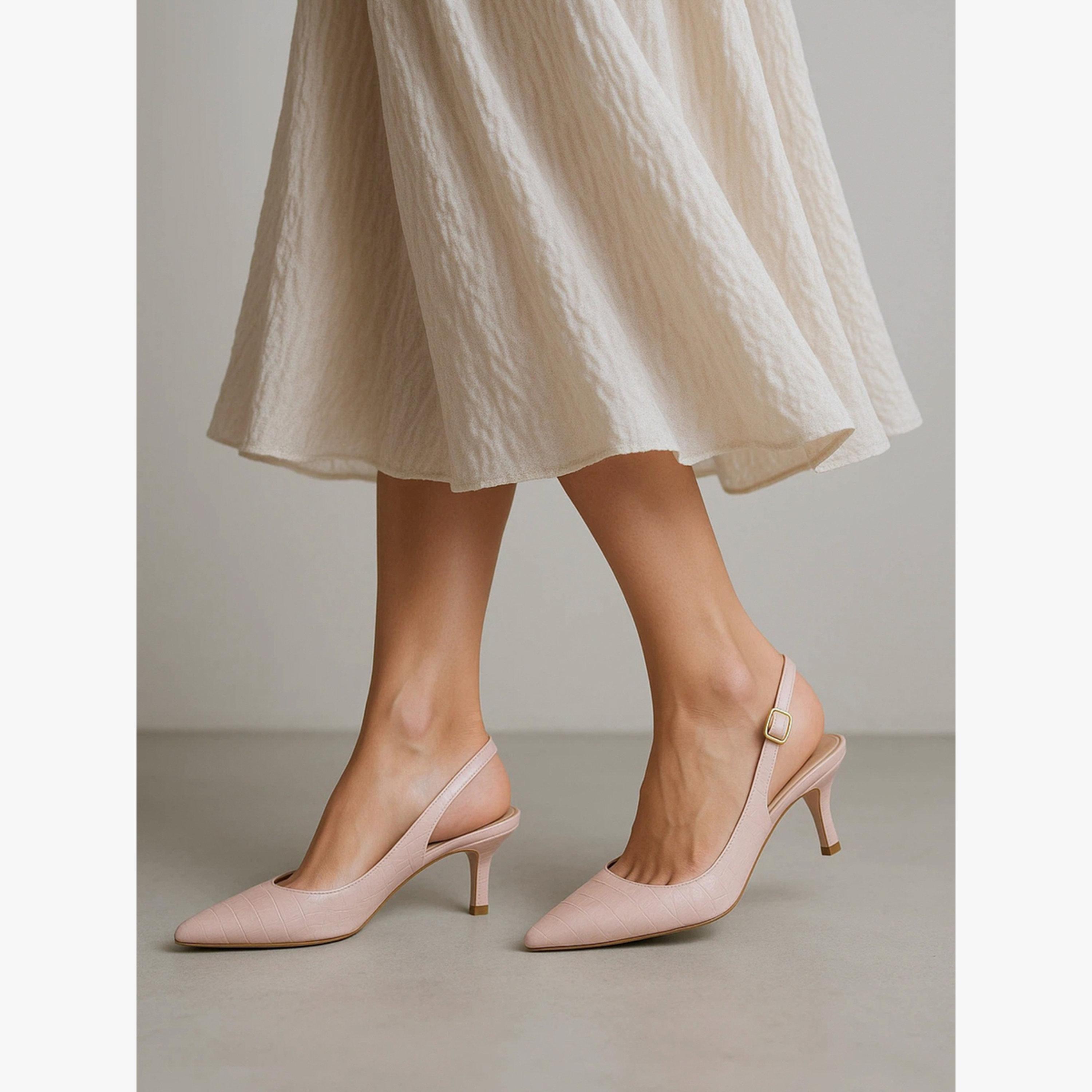 Styli Pink Croc-Embossed Slingback Shoes-women-shoes-heels-image-2