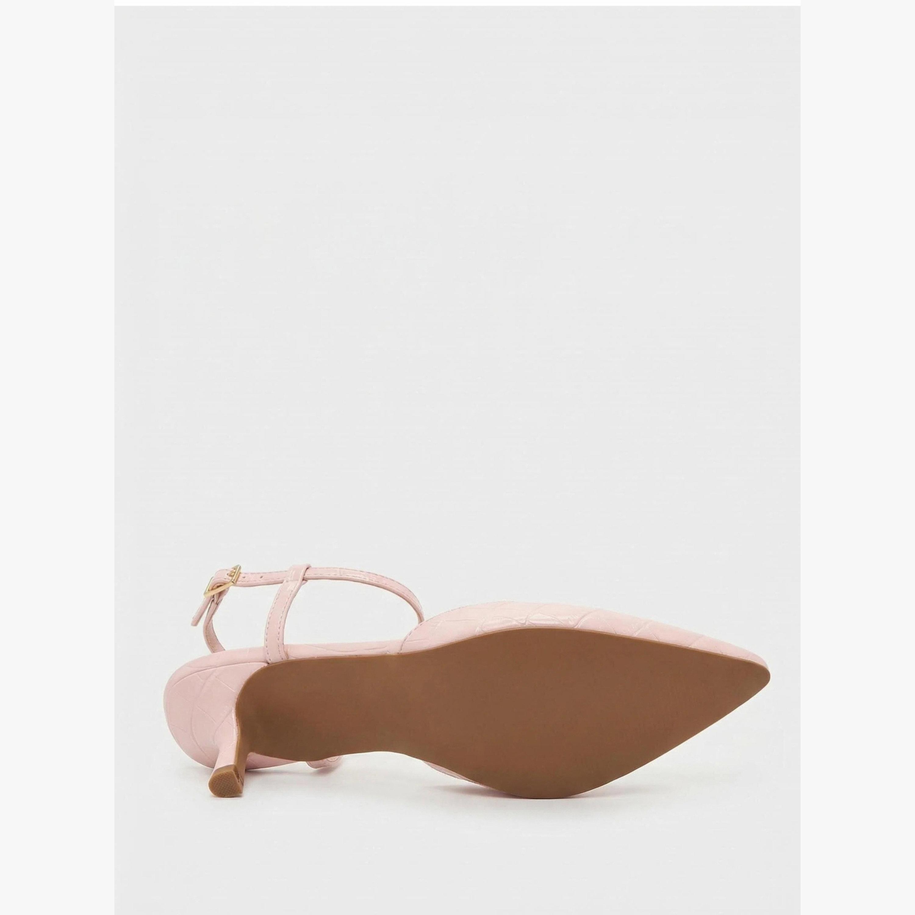 Styli Pink Croc-Embossed Slingback Shoes-women-shoes-heels-image-6