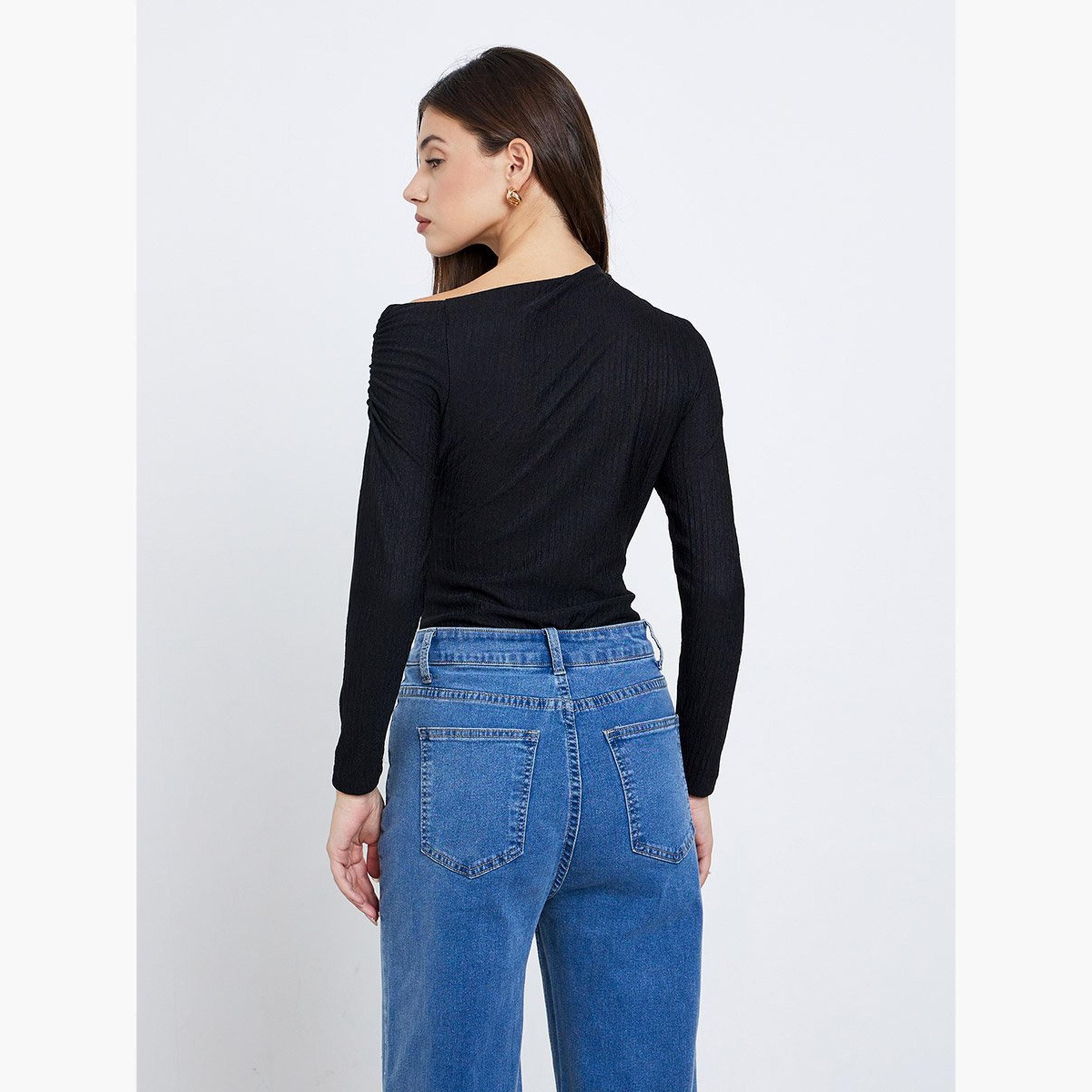 Styli Black Textured One-Shoulder Bodysuit-women-clothing-shirtsandblouses-blouses-image-4