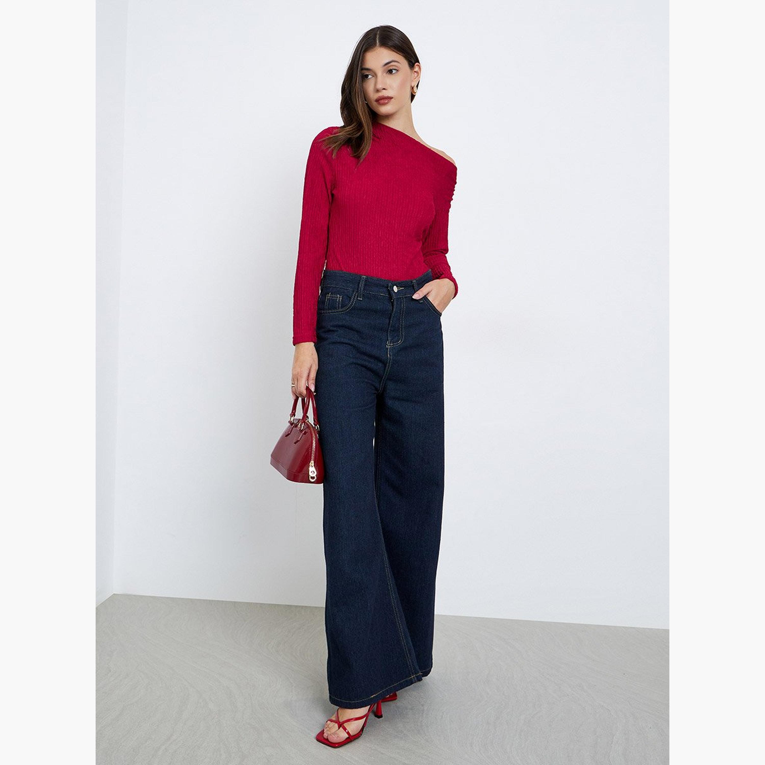 Styli Red Textured One-Shoulder Bodysuit-women-clothing-shirtsandblouses-blouses-image-2