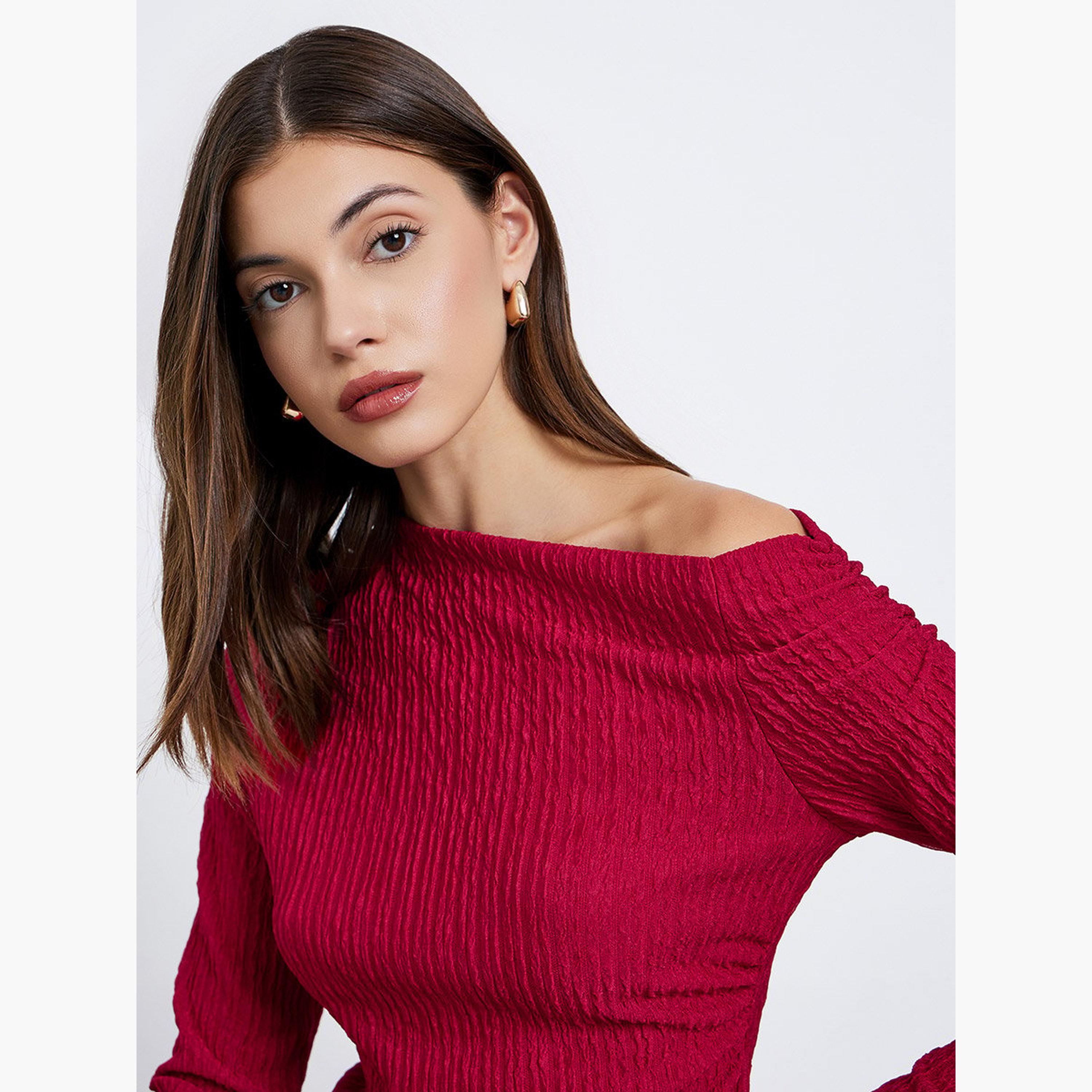 Styli Red Textured One-Shoulder Bodysuit-women-clothing-shirtsandblouses-blouses-image-3