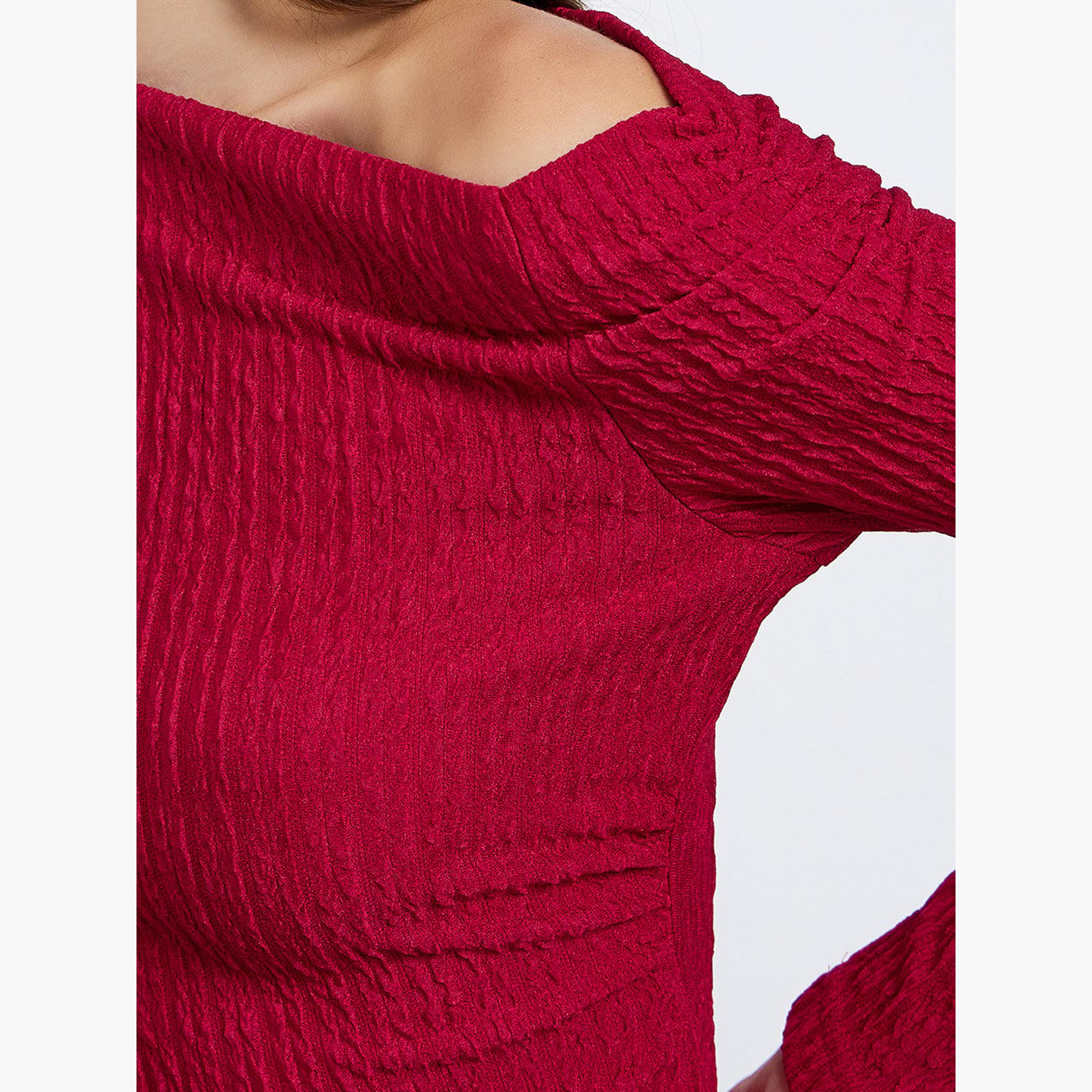 Styli Red Textured One-Shoulder Bodysuit-women-clothing-shirtsandblouses-blouses-image-4