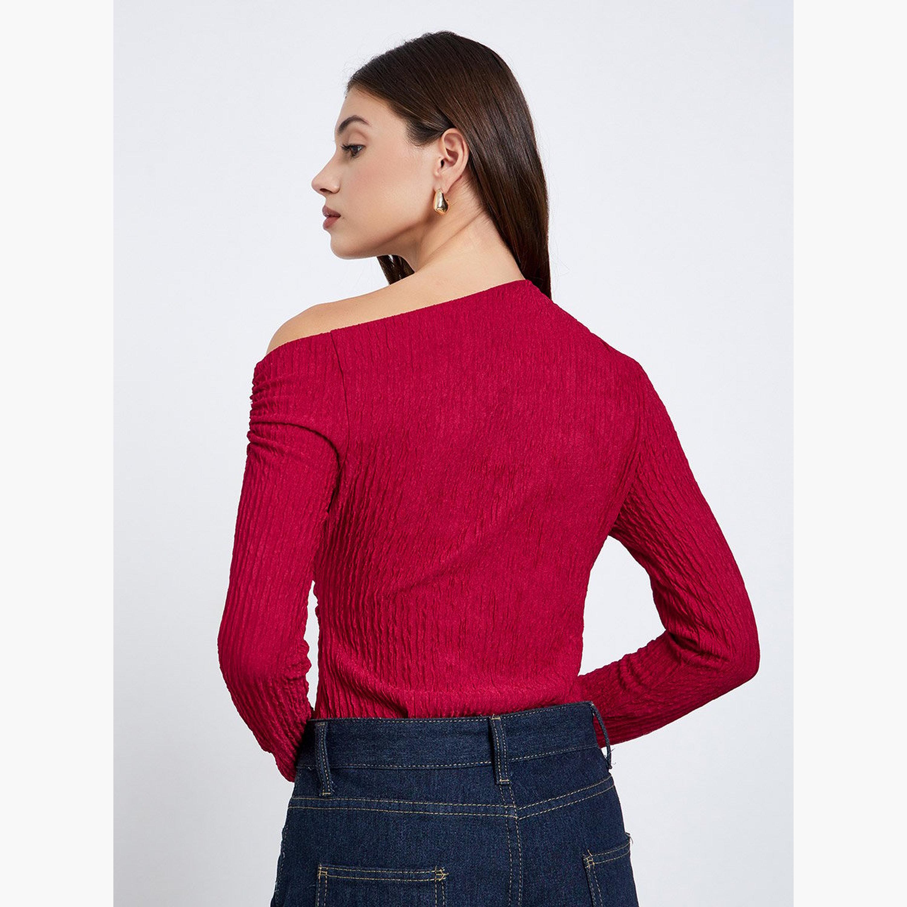 Styli Red Textured One-Shoulder Bodysuit-women-clothing-shirtsandblouses-blouses-image-5