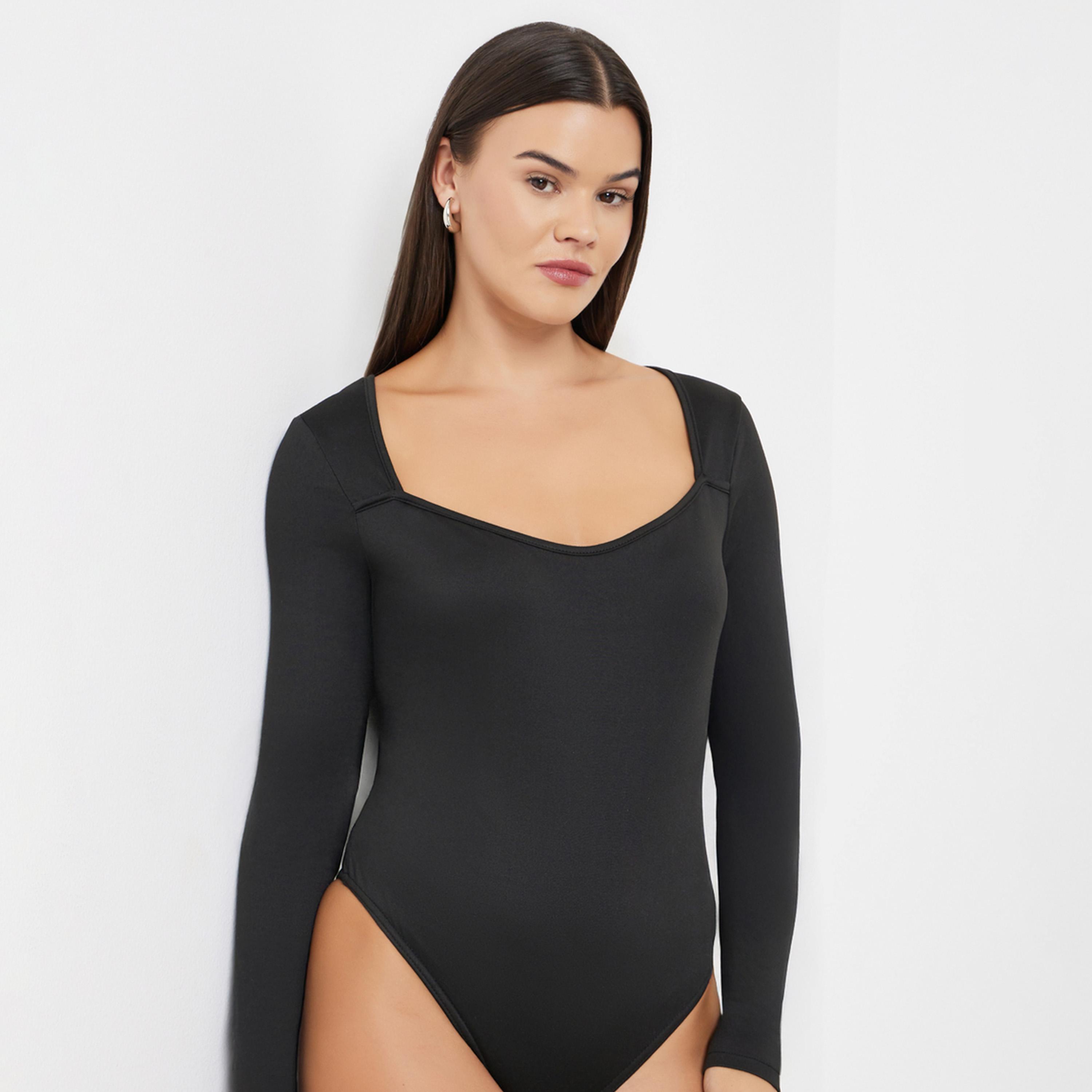 Styli Black Sweetheart Neck Bodysuit-women-clothing-tshirts-image-1