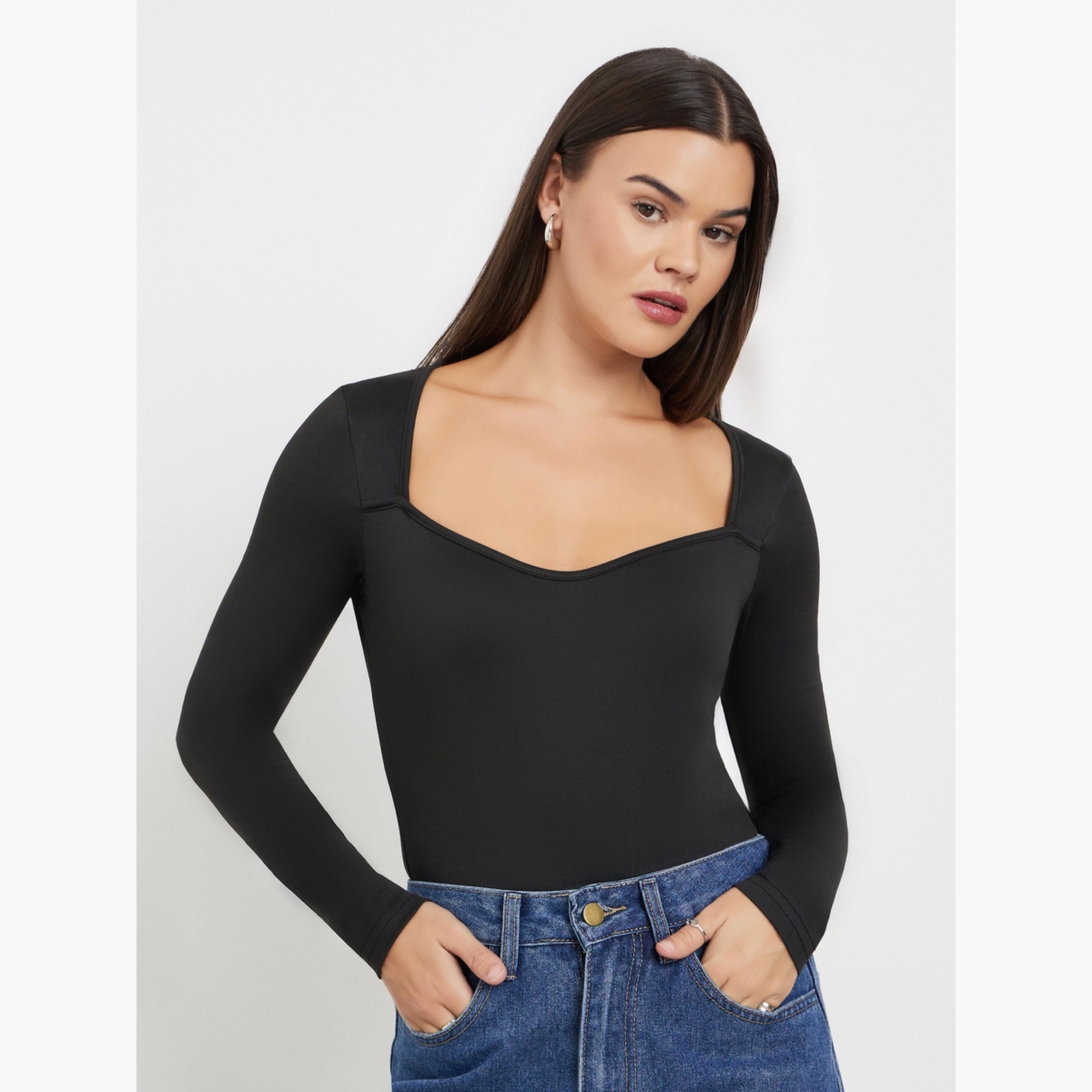 Styli Black Sweetheart Neck Bodysuit-women-clothing-tshirts-image-3