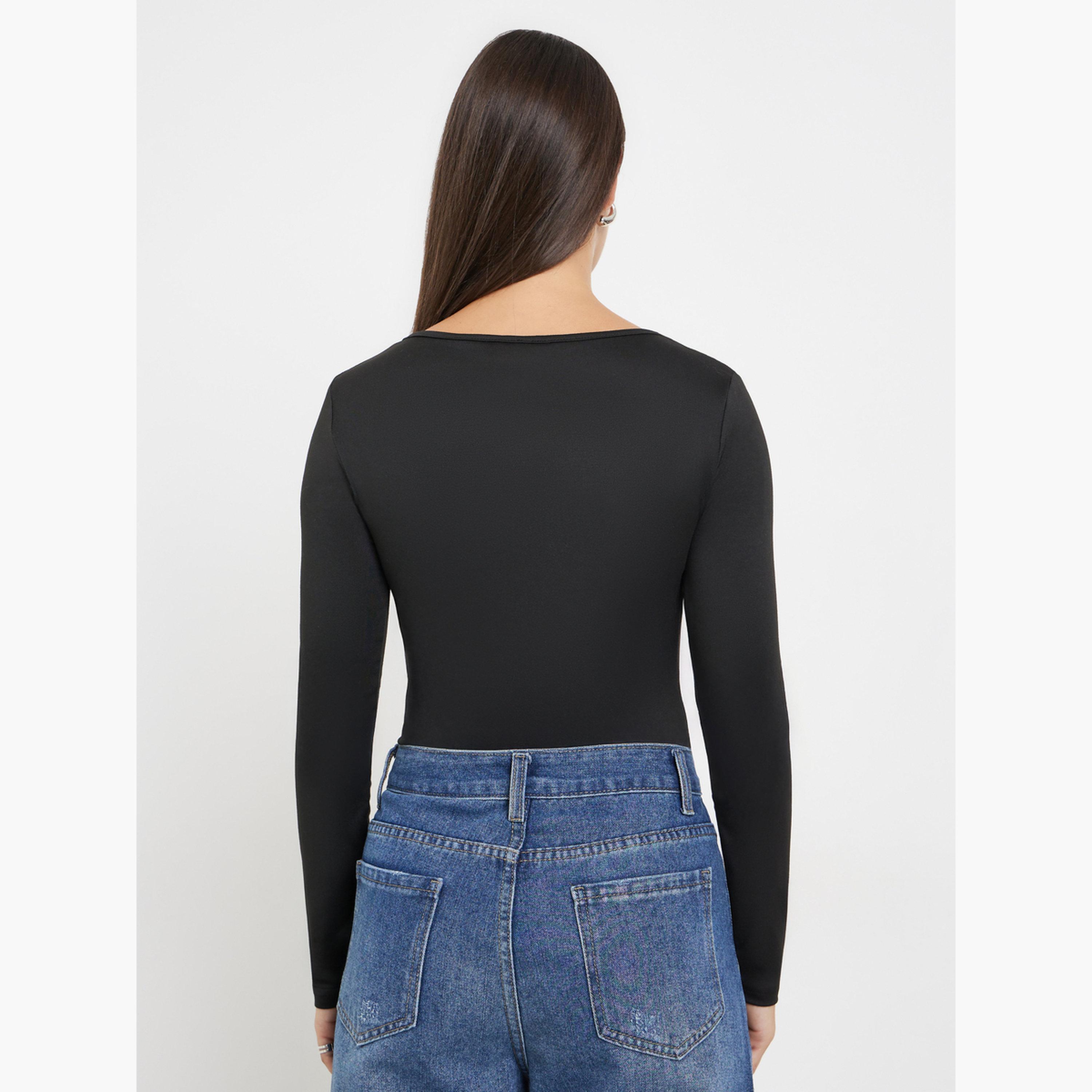Styli Black Sweetheart Neck Bodysuit-women-clothing-tshirts-image-5