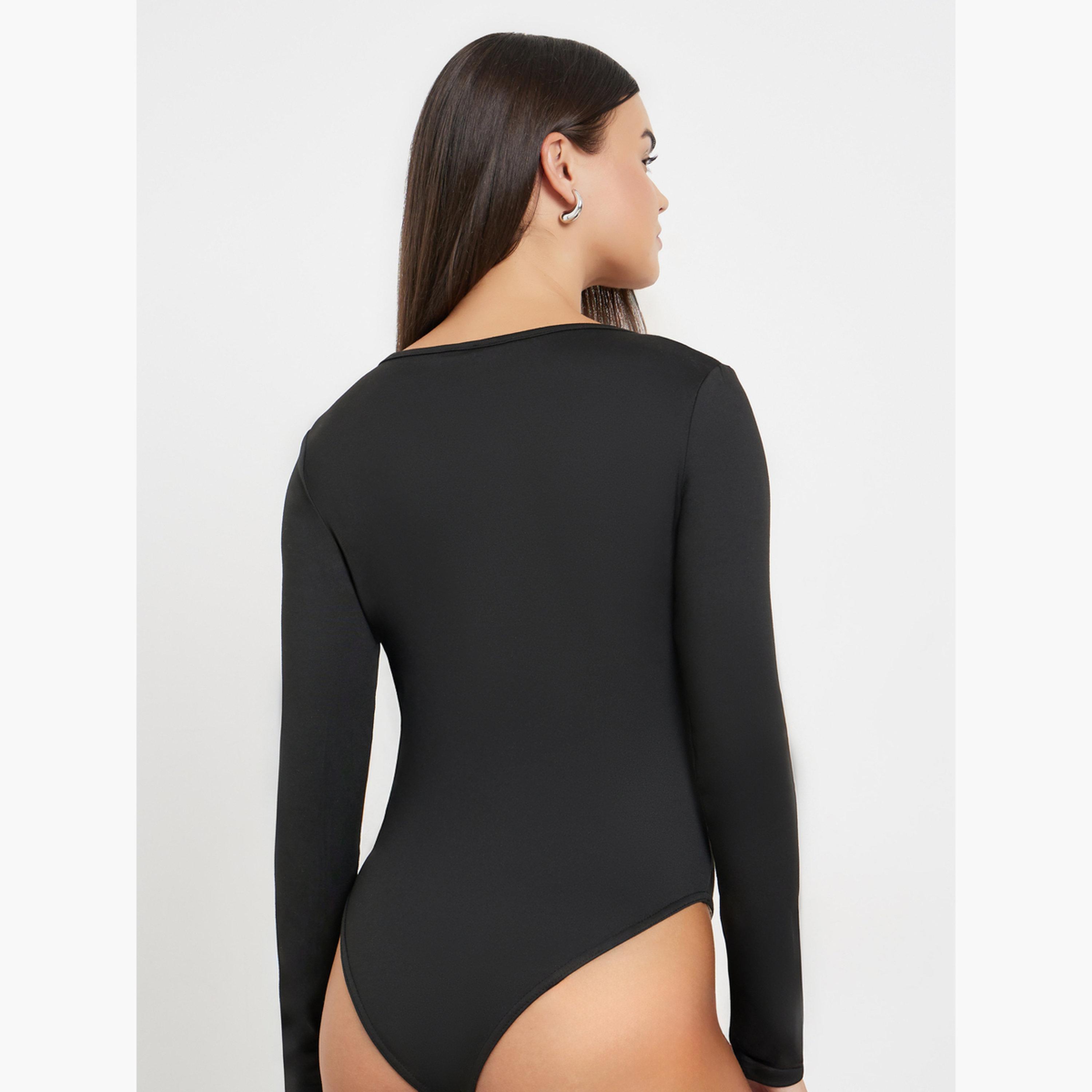 Styli Black Sweetheart Neck Bodysuit-women-clothing-tshirts-image-6