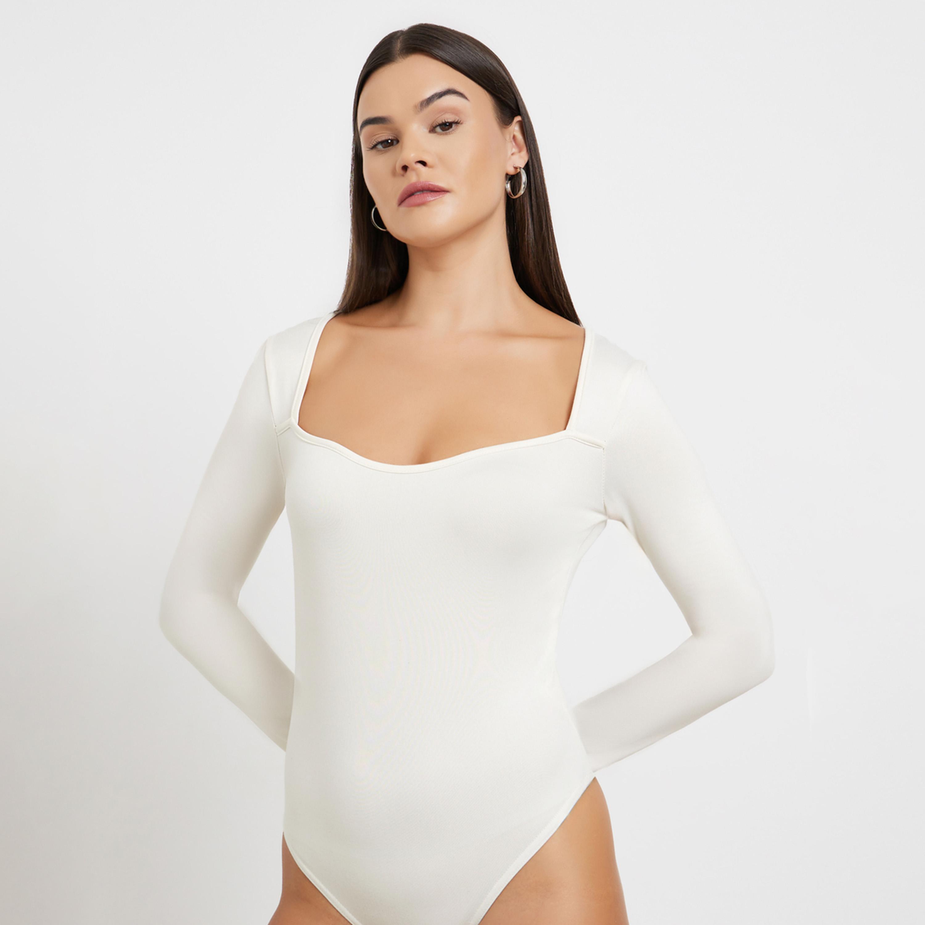 Styli Cream Sweetheart Neck Bodysuit-women-clothing-tshirts-image-1