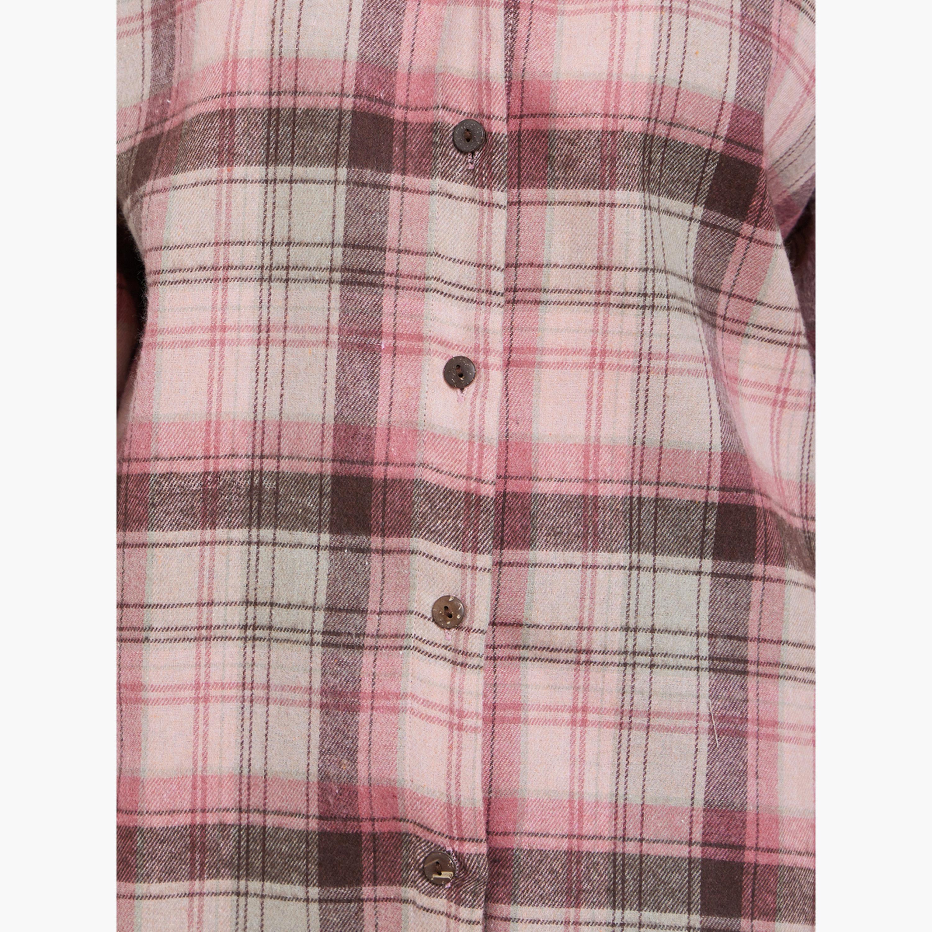 ستايلي - جاكيت حجم كبير من الفلانيل المنقوش لون وردي مع غطاء للرأس-women-clothing-shirtsandblouses-shirts-image-4