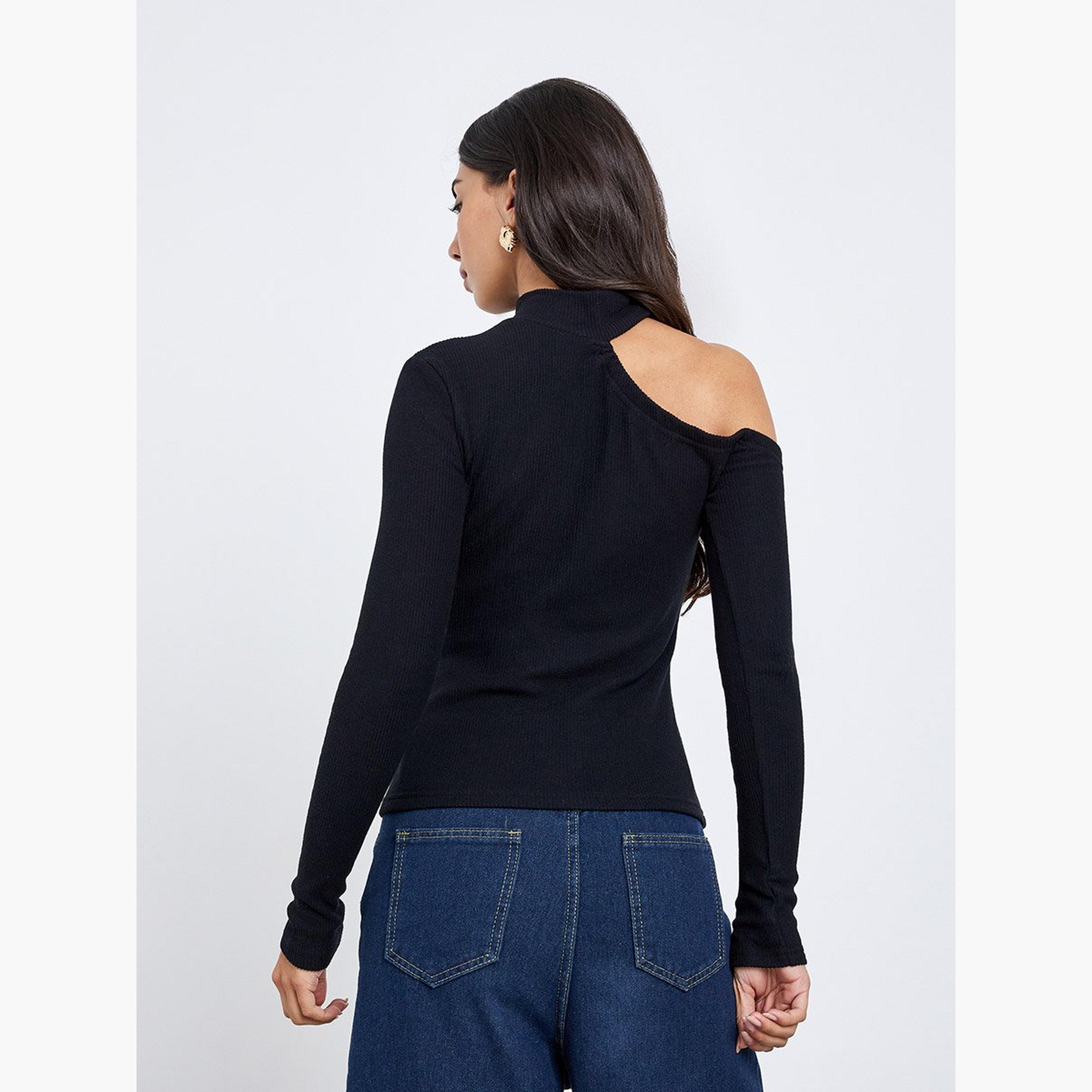 Styli Black One-Shoulder Knit Top-women-clothing-tshirts-image-4