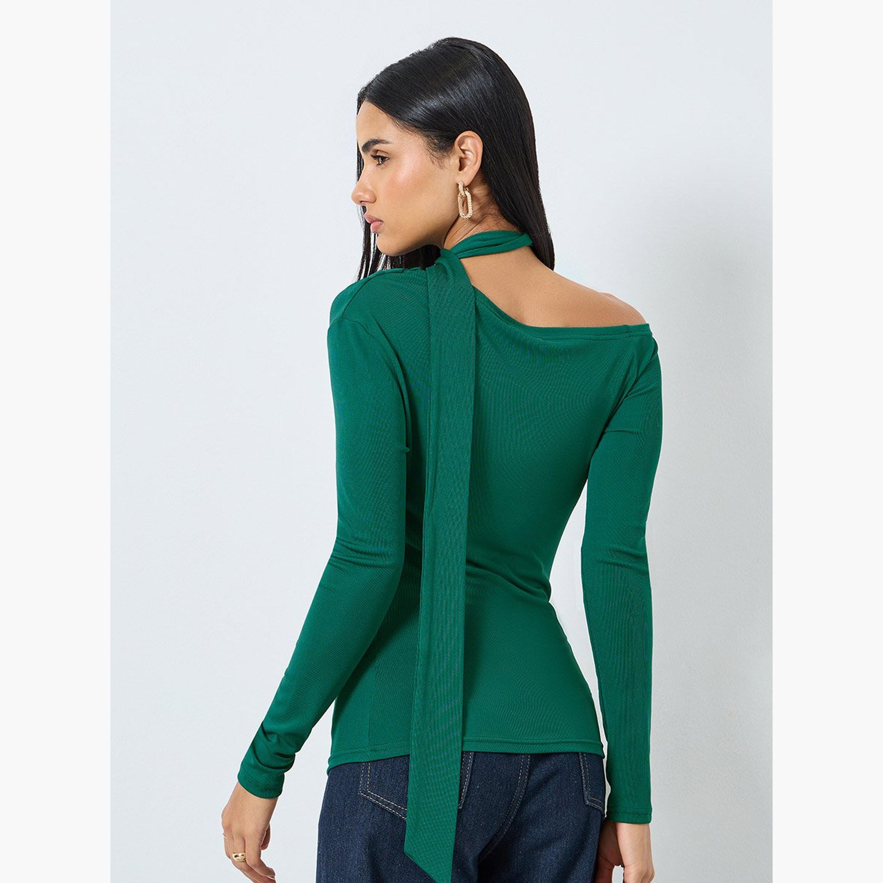Styli Dark Green Long Sleeve Tie Neck Blouse-women-clothing-shirtsandblouses-blouses-image-5
