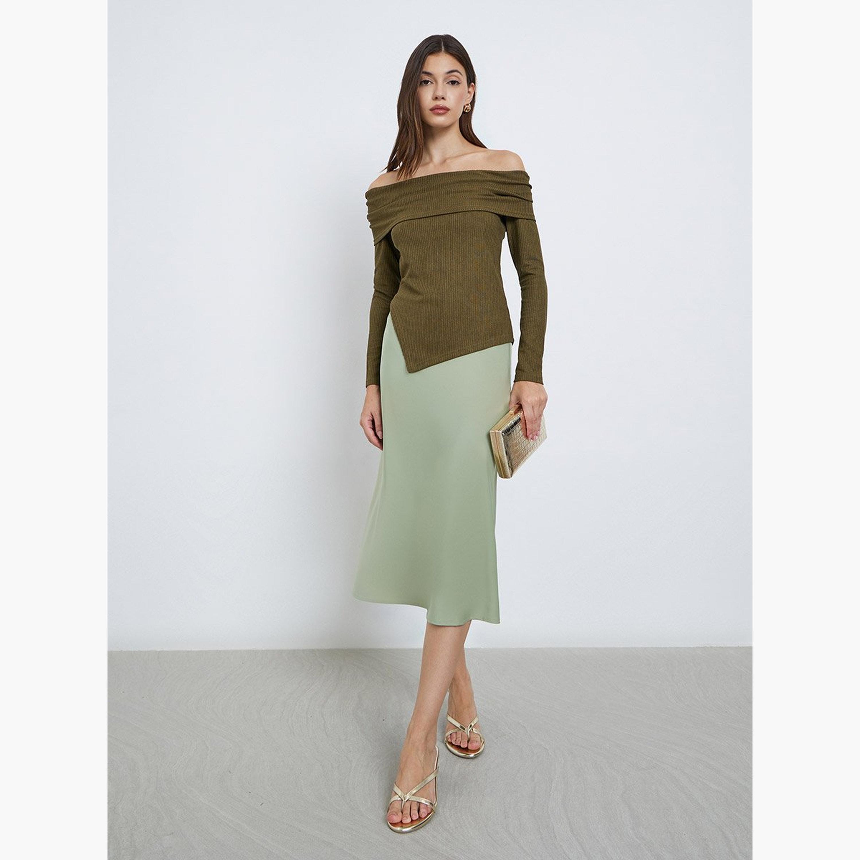 Styli Olive Knit Off-Shoulder Top-women-clothing-tshirts-image-2