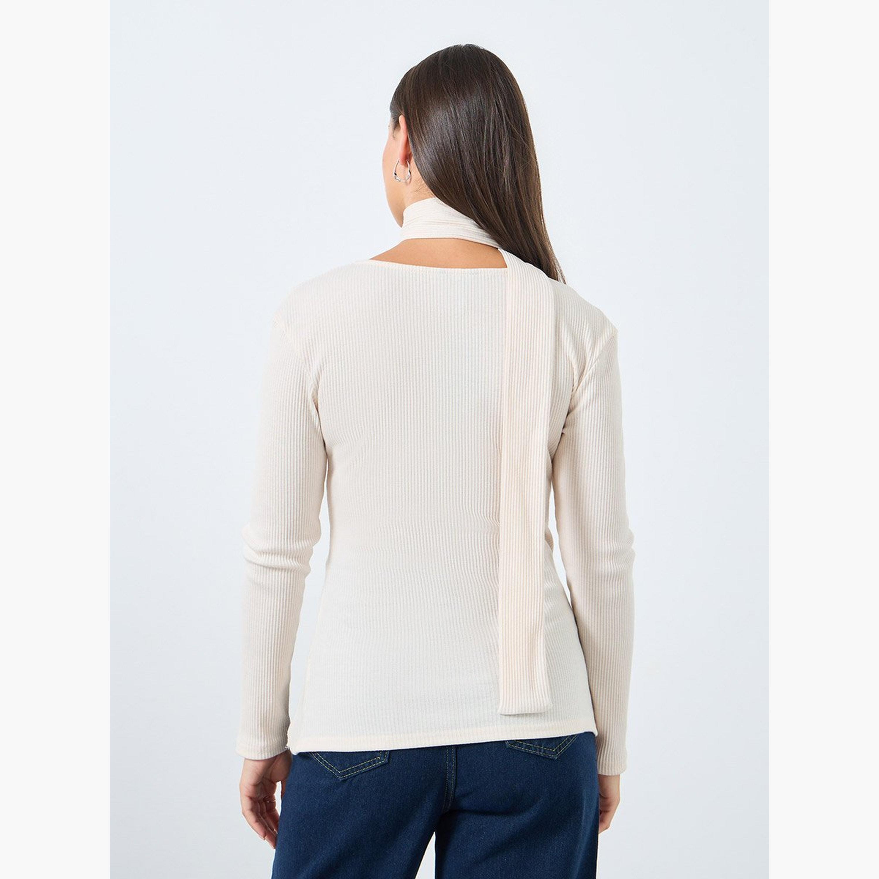 Styli Ribbed Knitted Chocker Neckline Top-women-clothing-tshirts-image-4