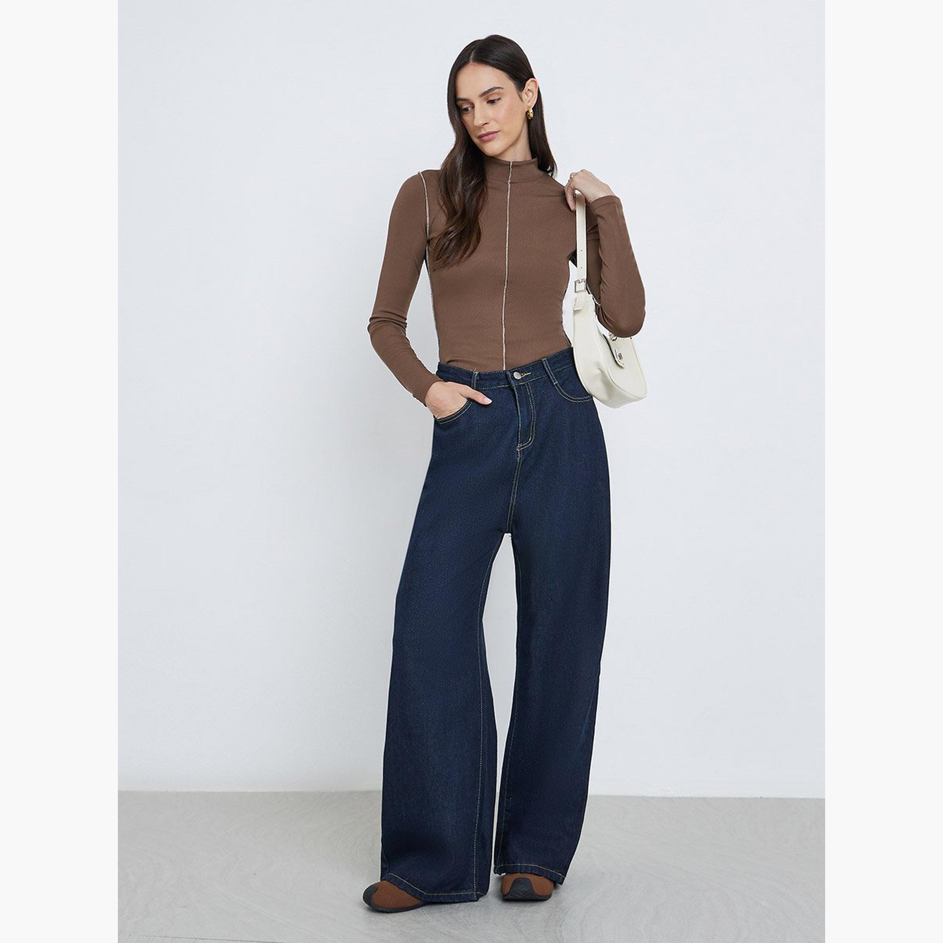 Styli Turtleneck Contrast Trim Ribbed Knit Top-women-clothing-tshirts-image-3