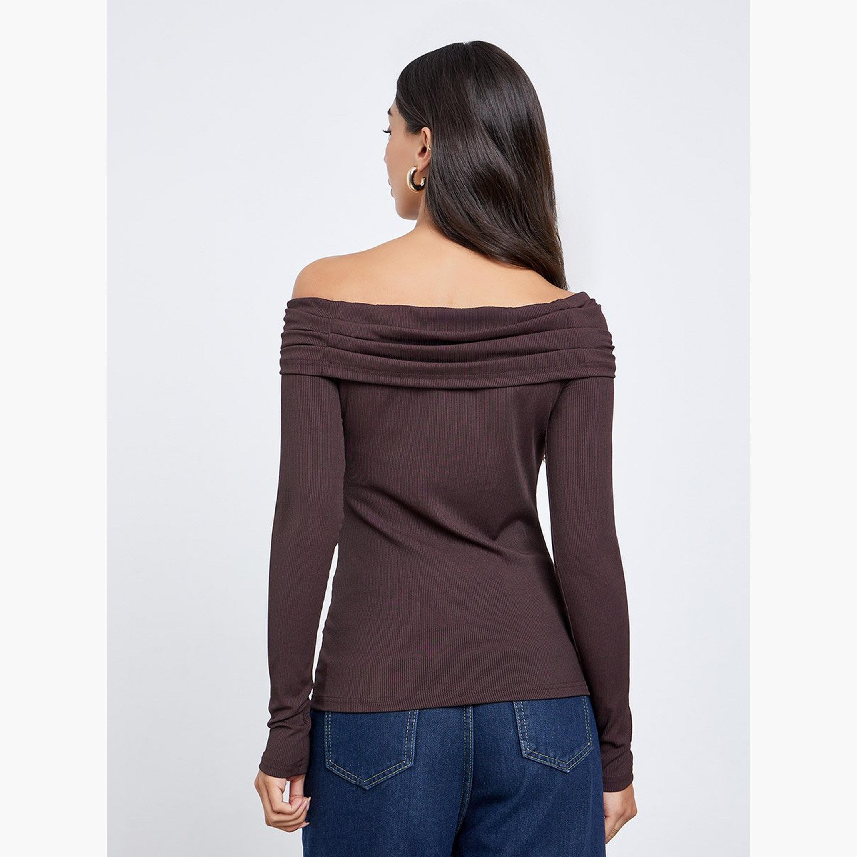 Styli Brown Off-Shoulder Long Sleeve Blouse-women-clothing-shirtsandblouses-blouses-image-4