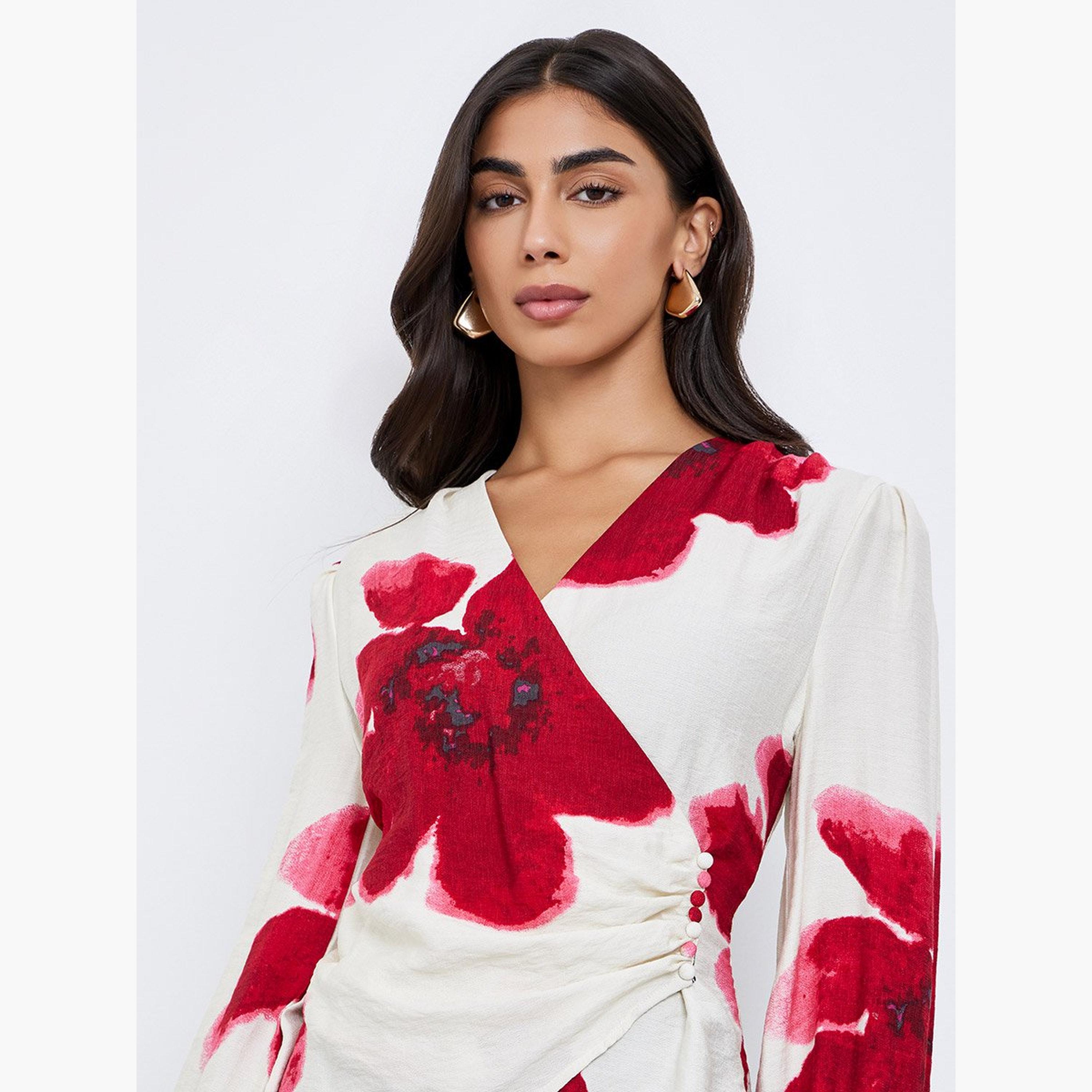 ستايلي - توب ملفوف بطبعة زهور كريمي-women-clothing-shirtsandblouses-blouses-image-3