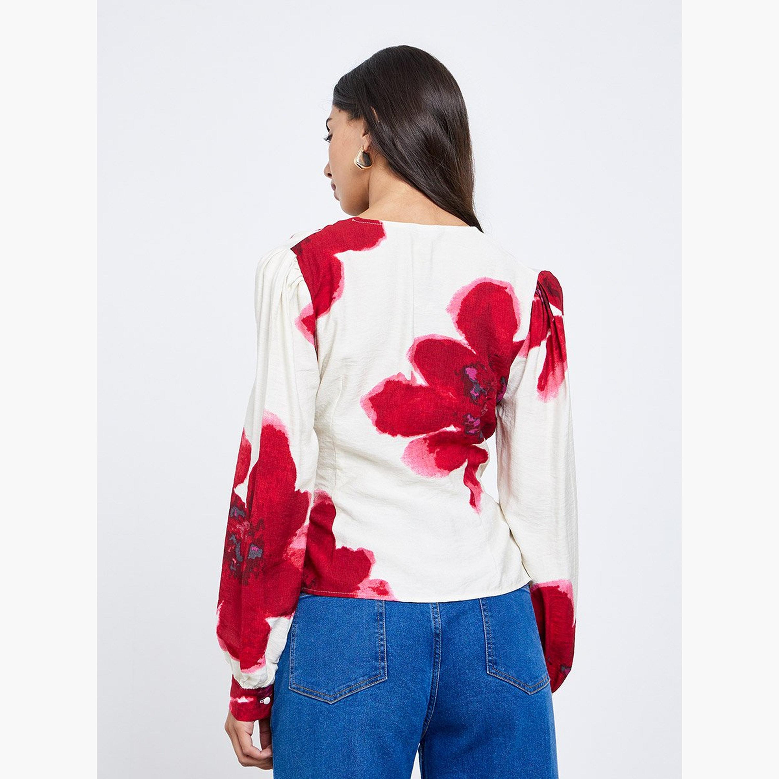 Styli Cream Floral Print Wrap Top-women-clothing-shirtsandblouses-blouses-image-4