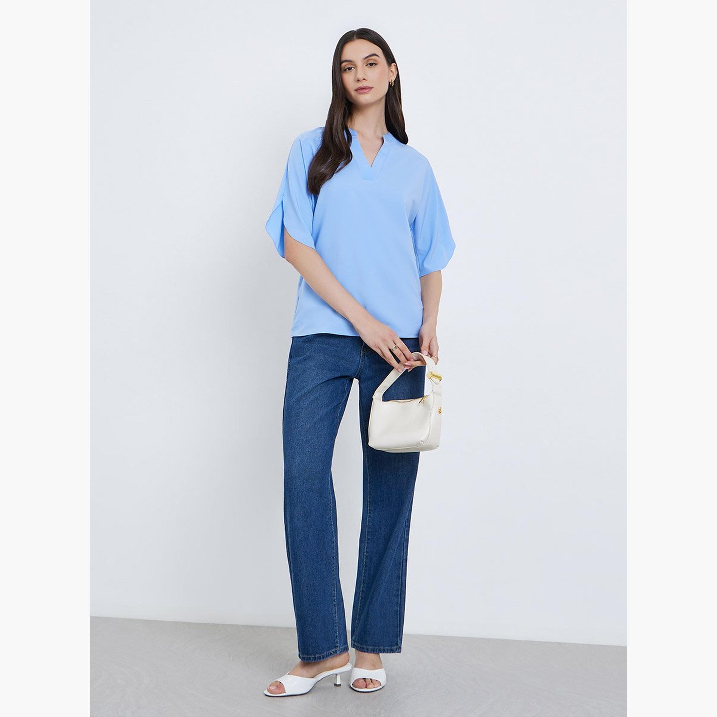Take Two Women Blue Short Sleeve Blouse-women-clothing-shirtsandblouses-blouses-image-2