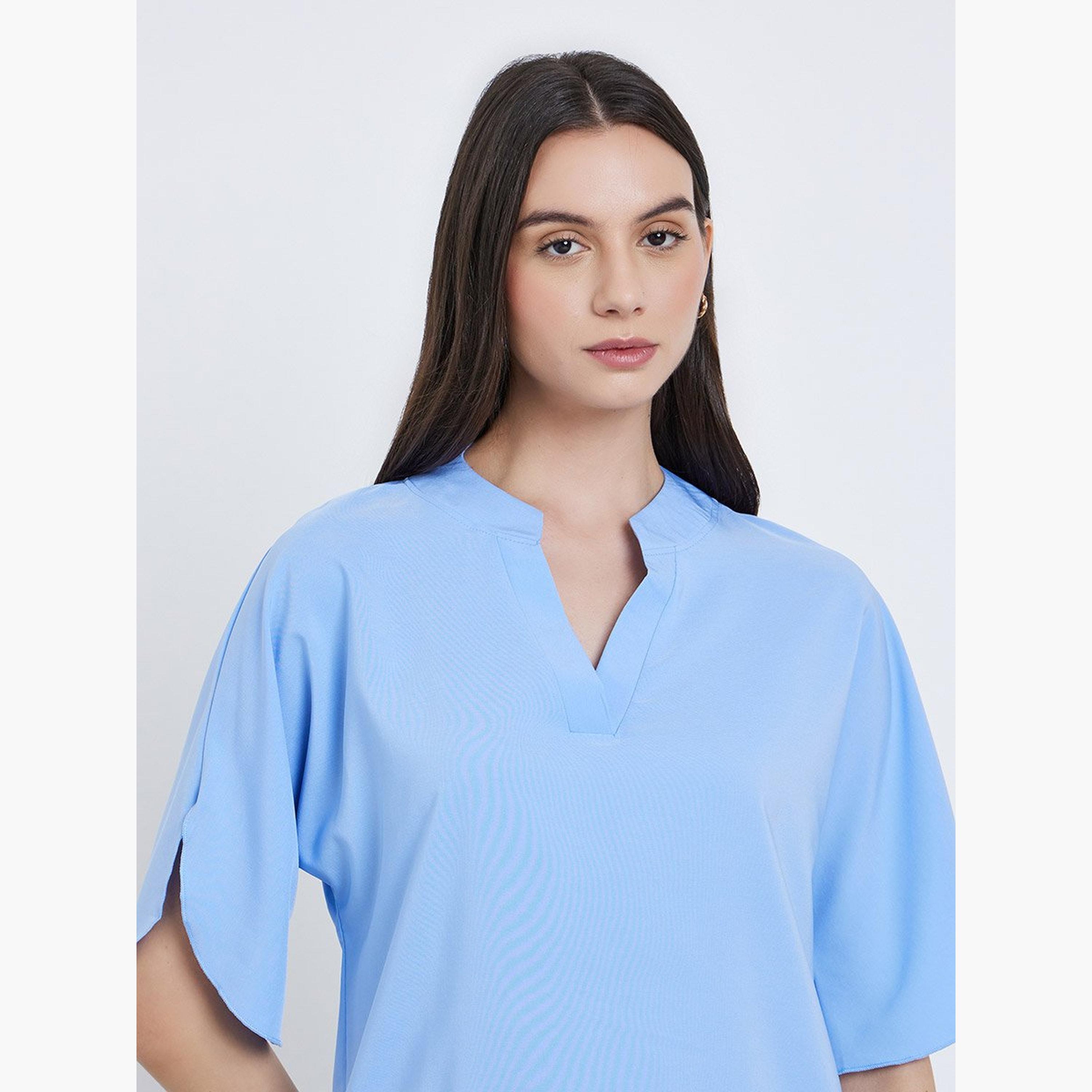 تيك تو - بلوزة للنساء زرقاء بأكمام قصيرة-women-clothing-shirtsandblouses-blouses-image-3