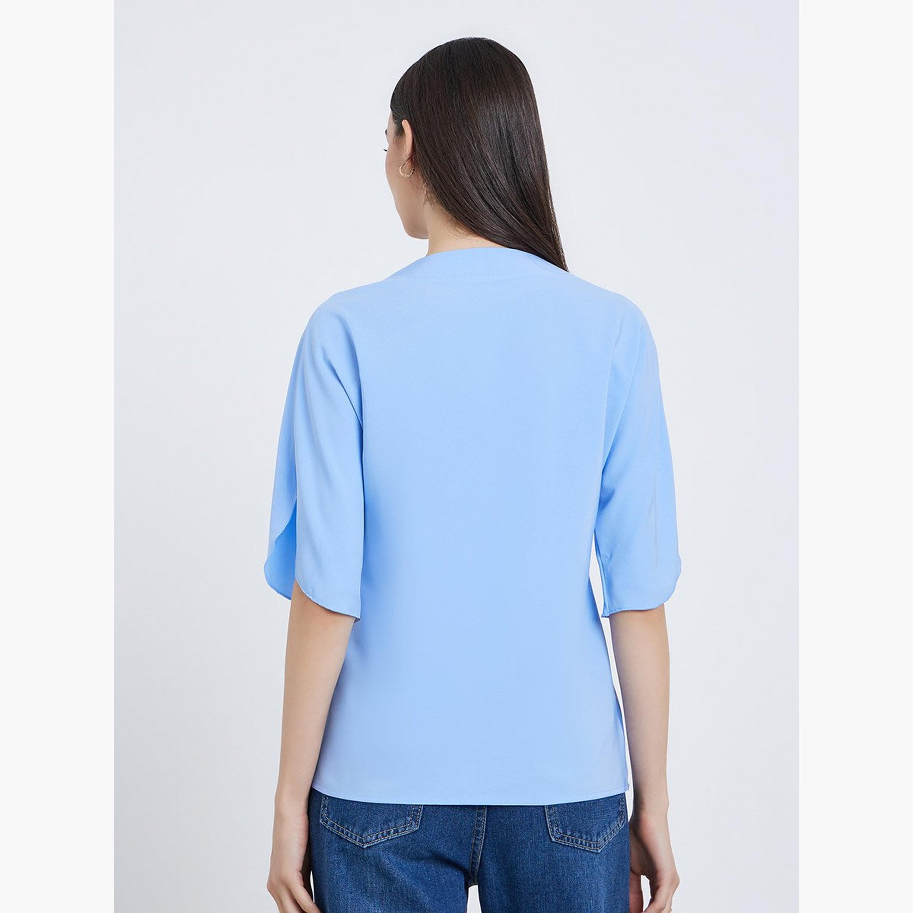 تيك تو - بلوزة للنساء زرقاء بأكمام قصيرة-women-clothing-shirtsandblouses-blouses-image-4