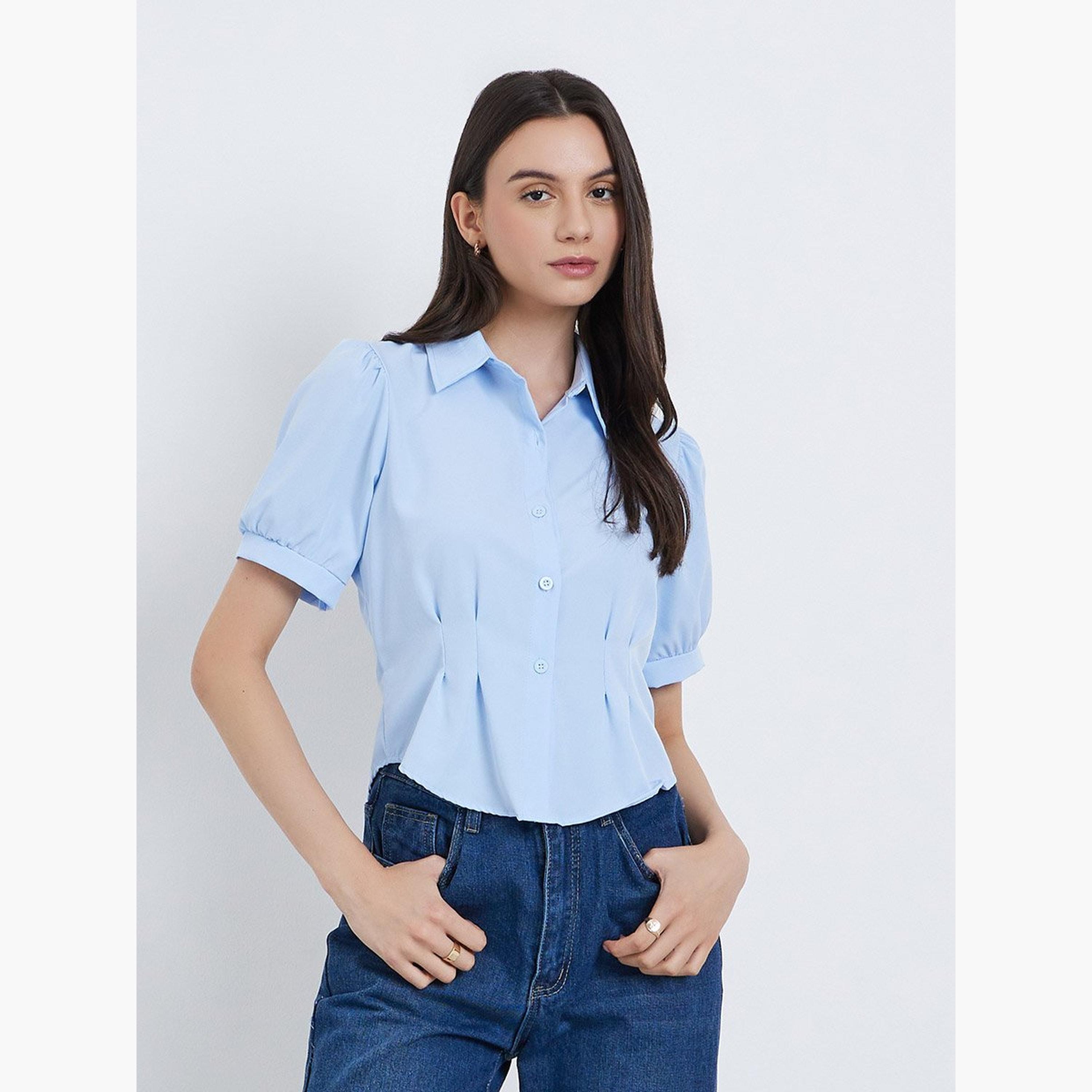 تيك تو - قميص بأكمام منتفخة وتفاصيل مطوية وأزرار-women-clothing-shirtsandblouses-shirts-image-1