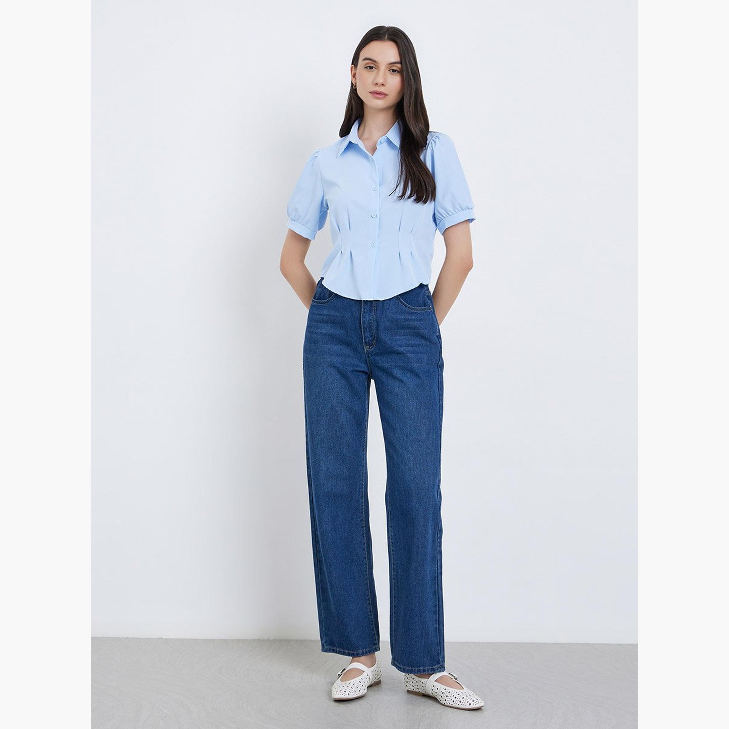 Take Two Puff Sleeve Pleated Detail Buttoned Shirt-women-clothing-shirtsandblouses-shirts-image-2