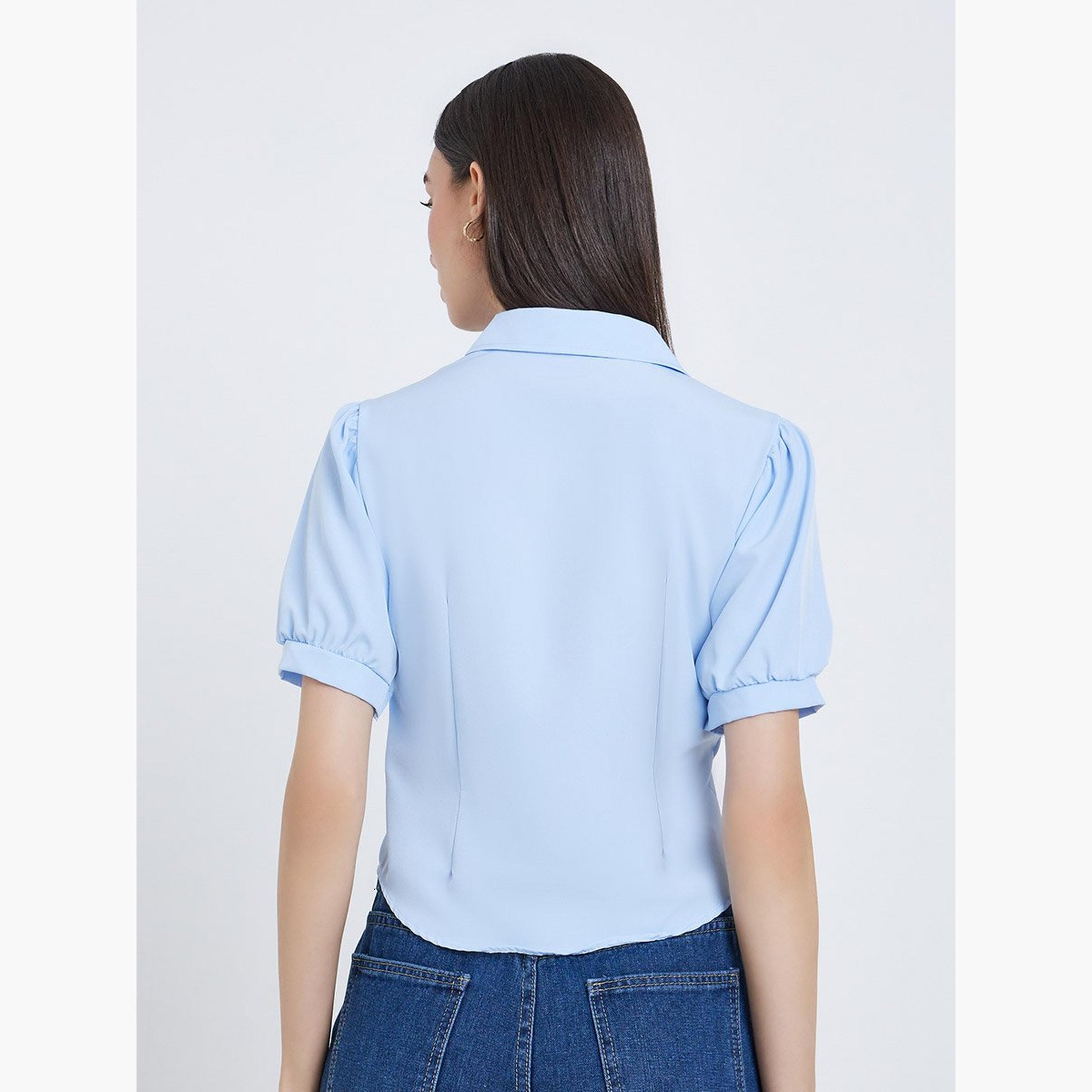 تيك تو - قميص بأكمام منتفخة وتفاصيل مطوية وأزرار-women-clothing-shirtsandblouses-shirts-image-3