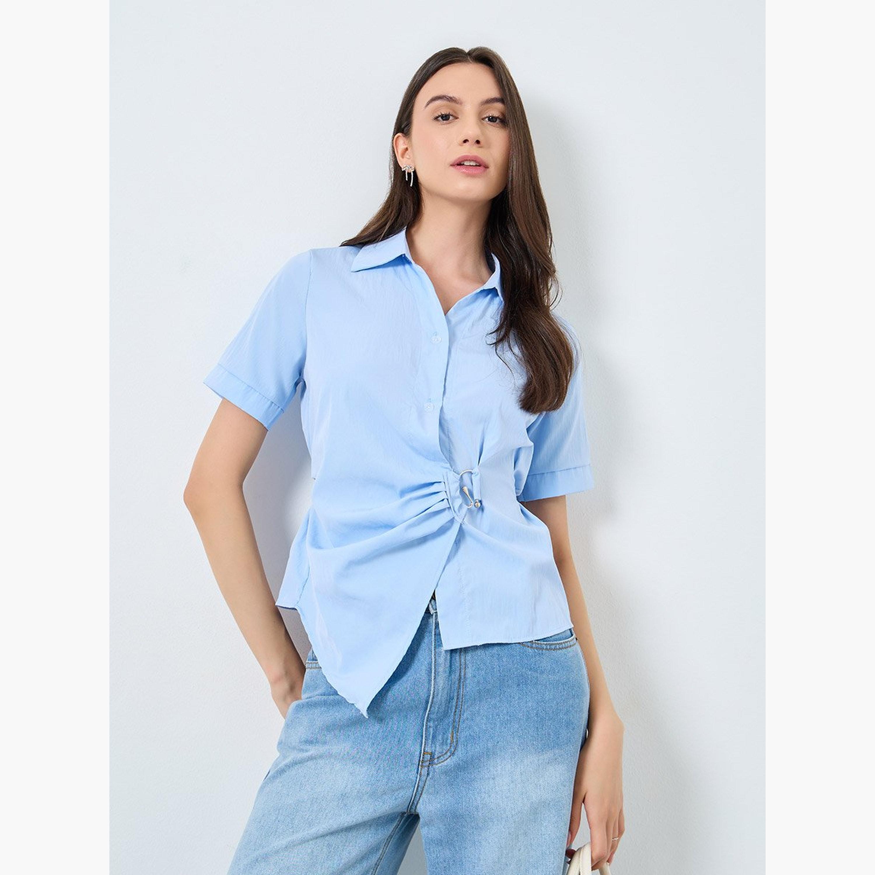 تيك تو - بلوزة ملفوفة سادة بقصّة عادية-women-clothing-shirtsandblouses-blouses-image-1