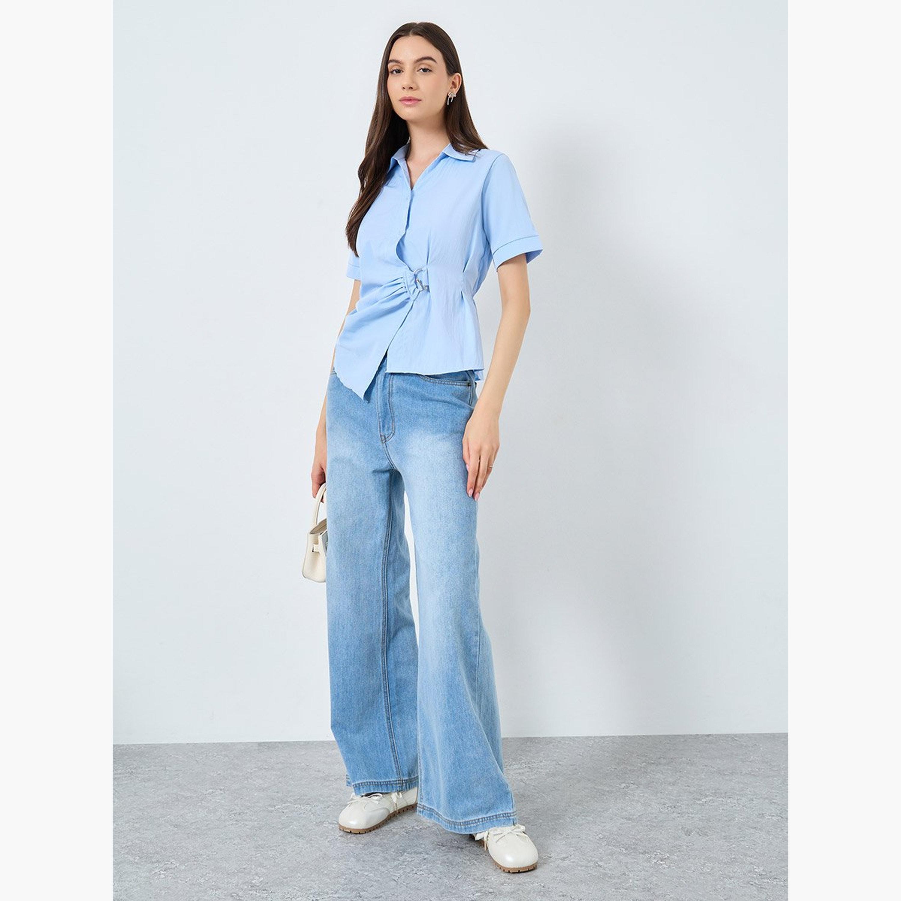 تيك تو - بلوزة ملفوفة سادة بقصّة عادية-women-clothing-shirtsandblouses-blouses-image-2