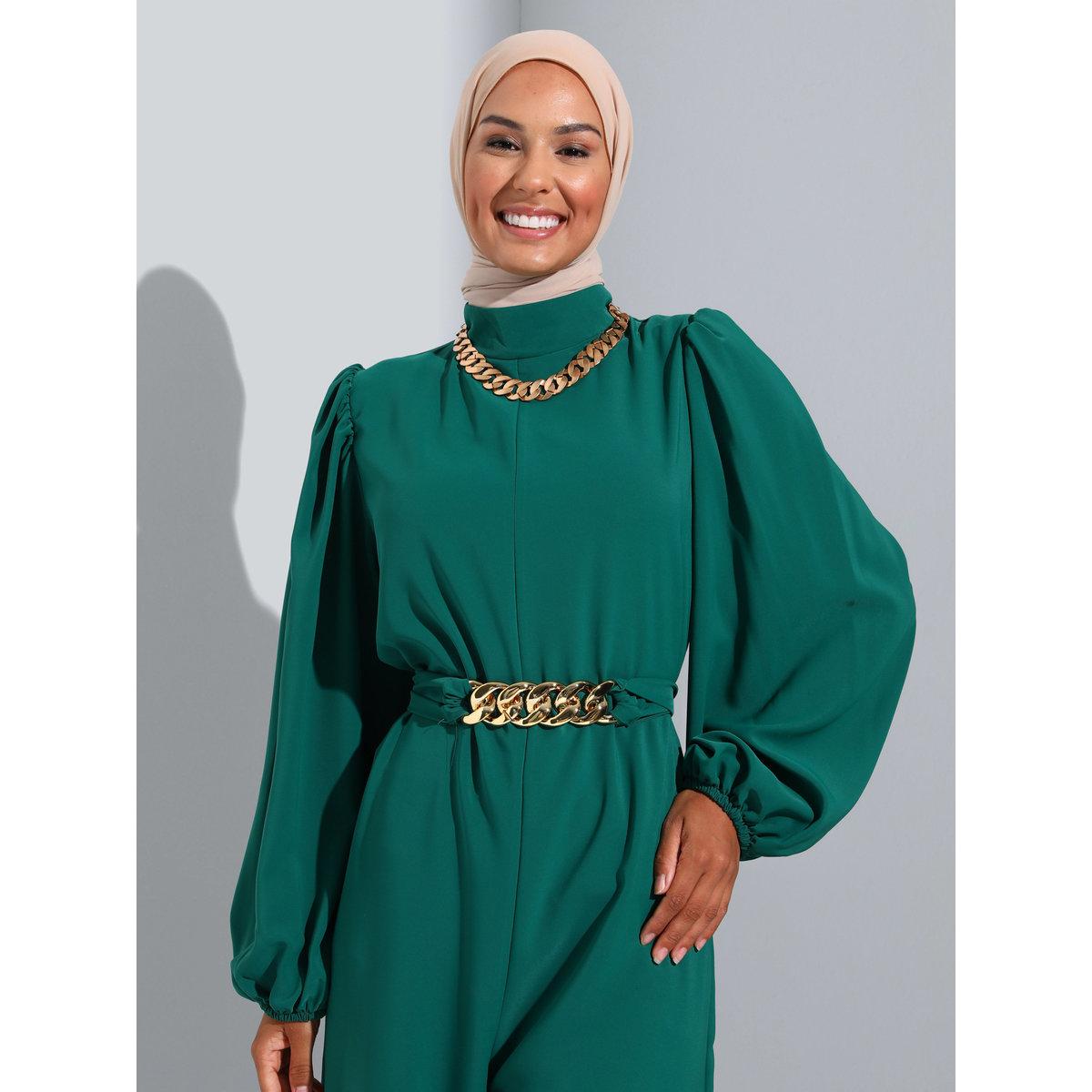 Modanisa X Styli Green Wide Leg Jumpsuit with Chain Belt-women-clothing-jumpsuits-image-3