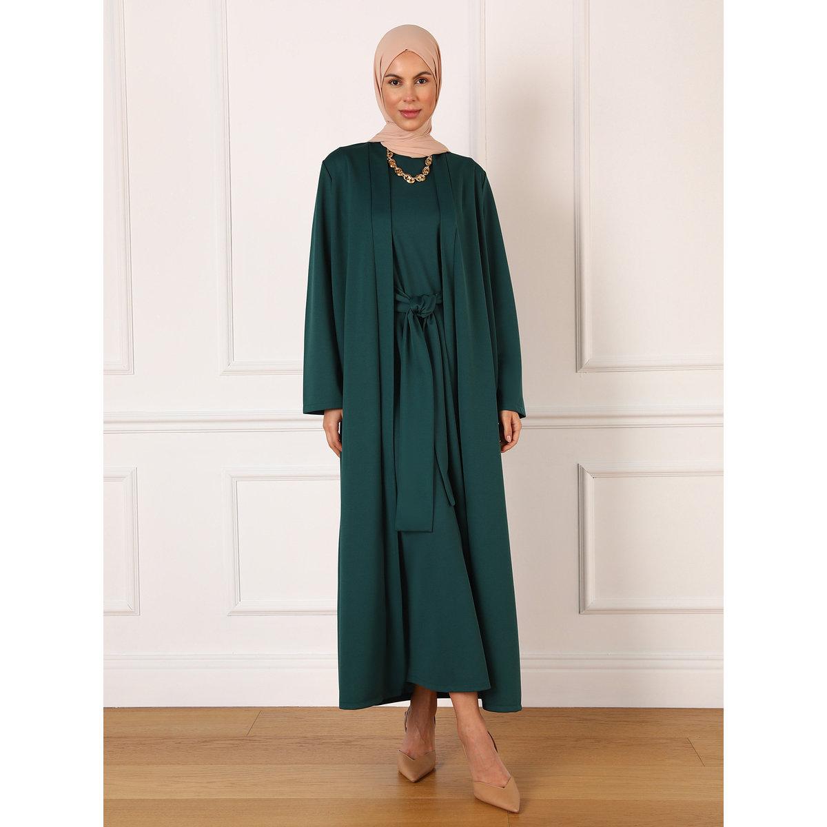 طقم منسق من كيمونو وفستان طويل بتفاصيل ربطة-women-clothing-coordsets-image-1