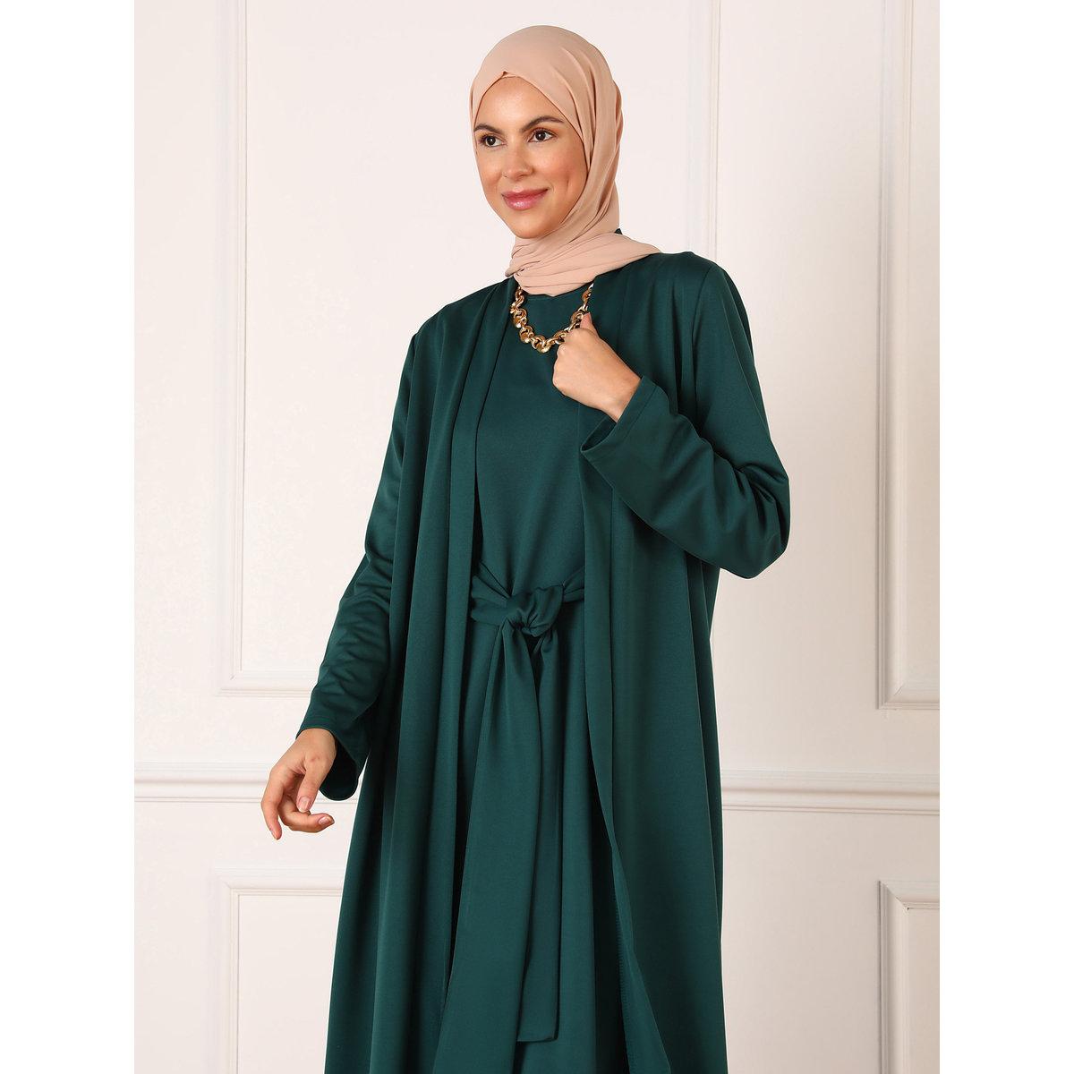 طقم منسق من كيمونو وفستان طويل بتفاصيل ربطة-women-clothing-coordsets-image-3