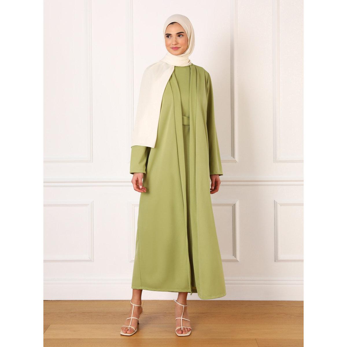 طقم منسق من كيمونو وفستان طويل بتفاصيل ربطة-women-clothing-coordsets-image-1